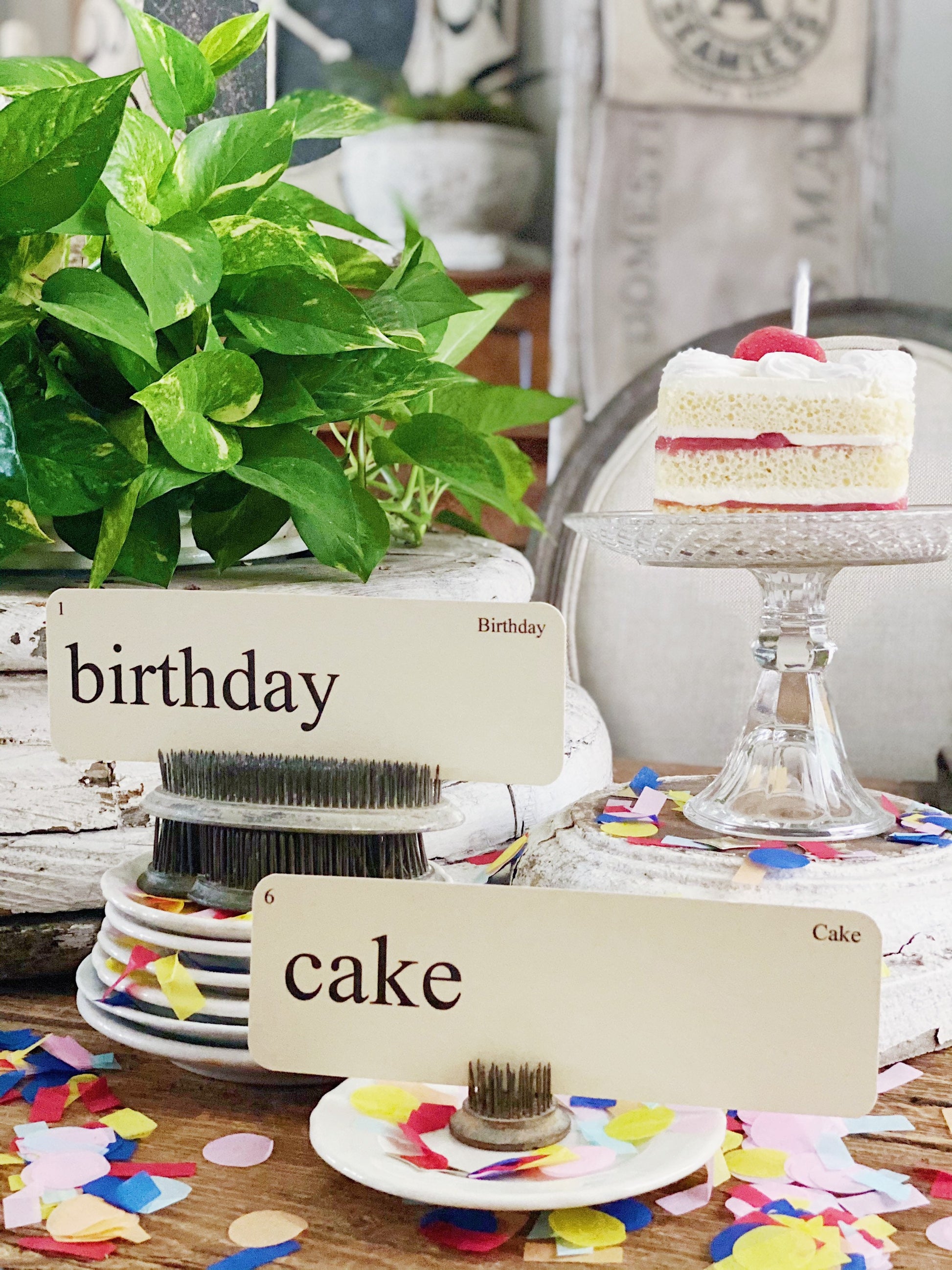 BIRTHDAY Flash Cards LARGE Vintage Inspired Word Flashcard SET Of 8 Farmhouse Decor