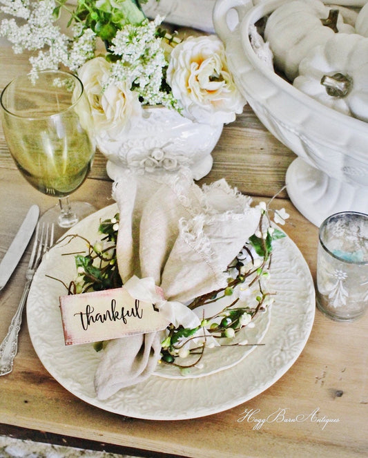 THANKFUL Gift Tags Thanksgiving Place Card Napkin Ring Name Card Hand Lettered Calligraphy Farmhouse Thanksgiving Fall Decor Tablescape