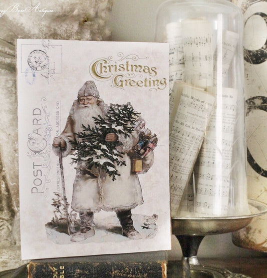 Vintage SANTA Christmas Wood Sign Farmhouse Christmas Decor Post Card Christmas Book Page Wall Art Print