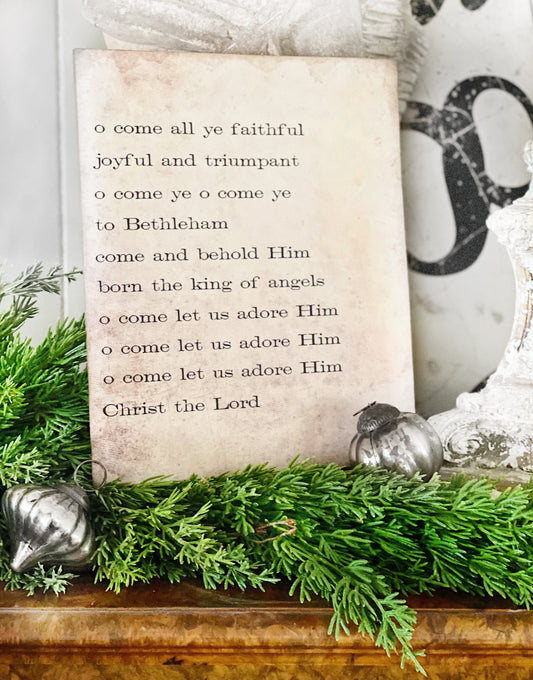 Oh Come All Ye Faithful Sign Wood Vintage Christmas Decor Poster Mounted Farmhouse Decor Book Page Wall Art Let Us Adore Him Primitive Decor
