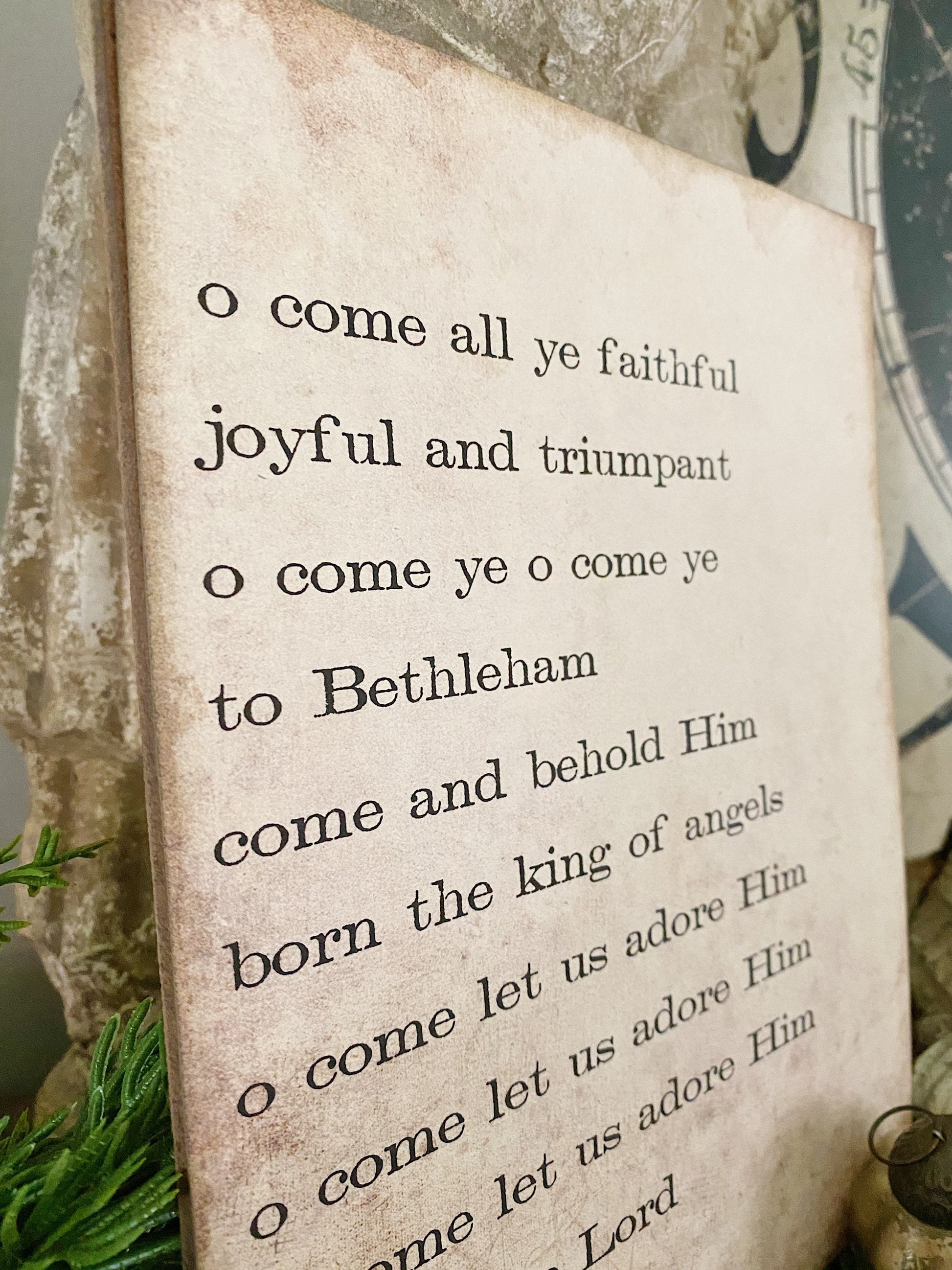 Oh Come All Ye Faithful Sign Wood Vintage Christmas Decor Poster Mounted Farmhouse Decor Book Page Wall Art Let Us Adore Him Primitive Decor
