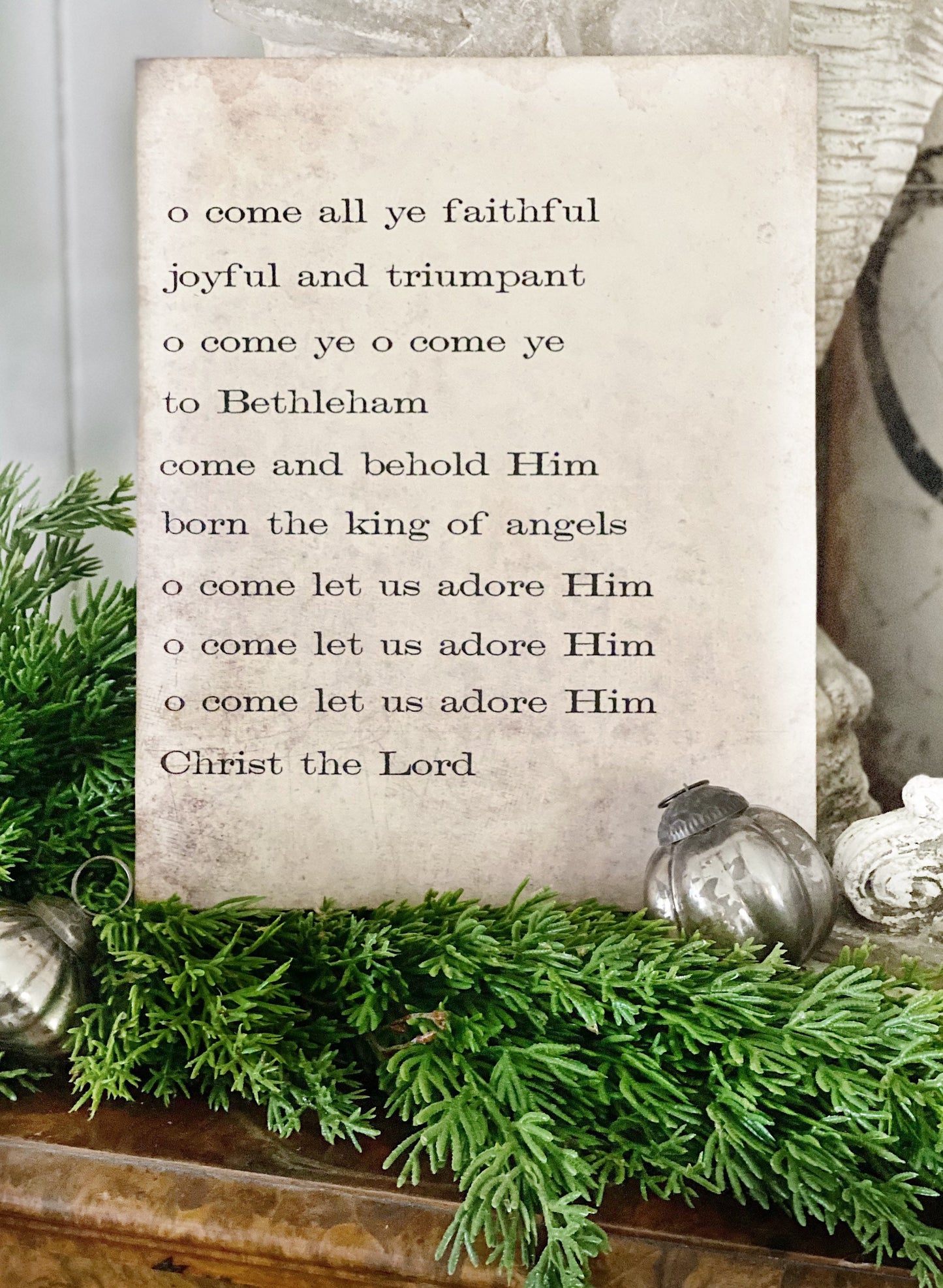 Oh Come All Ye Faithful Sign Wood Vintage Christmas Decor Poster Mounted Farmhouse Decor Book Page Wall Art Let Us Adore Him Primitive Decor