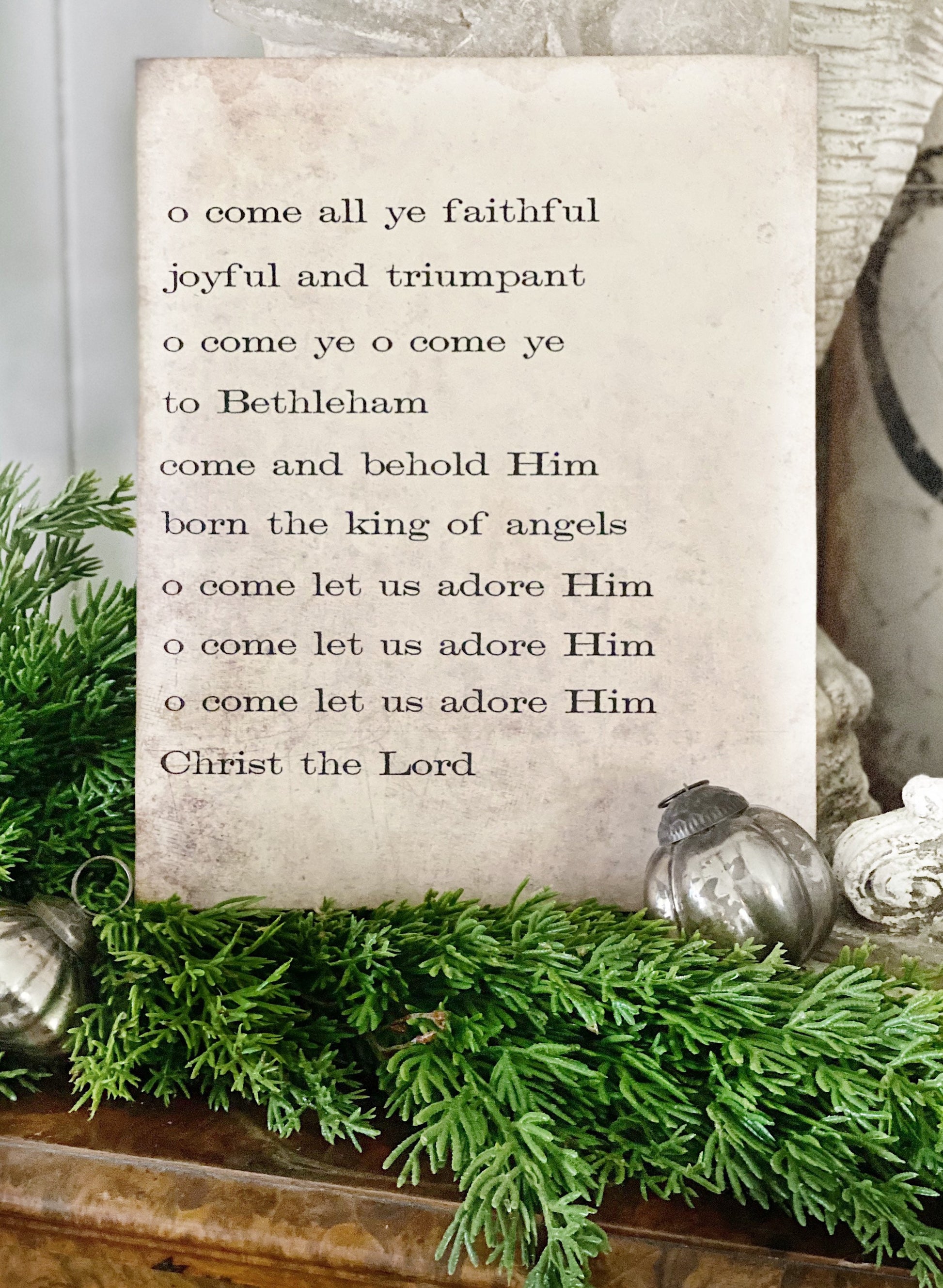 Oh Come All Ye Faithful Sign Wood Vintage Christmas Decor Poster Mounted Farmhouse Decor Book Page Wall Art Let Us Adore Him Primitive Decor