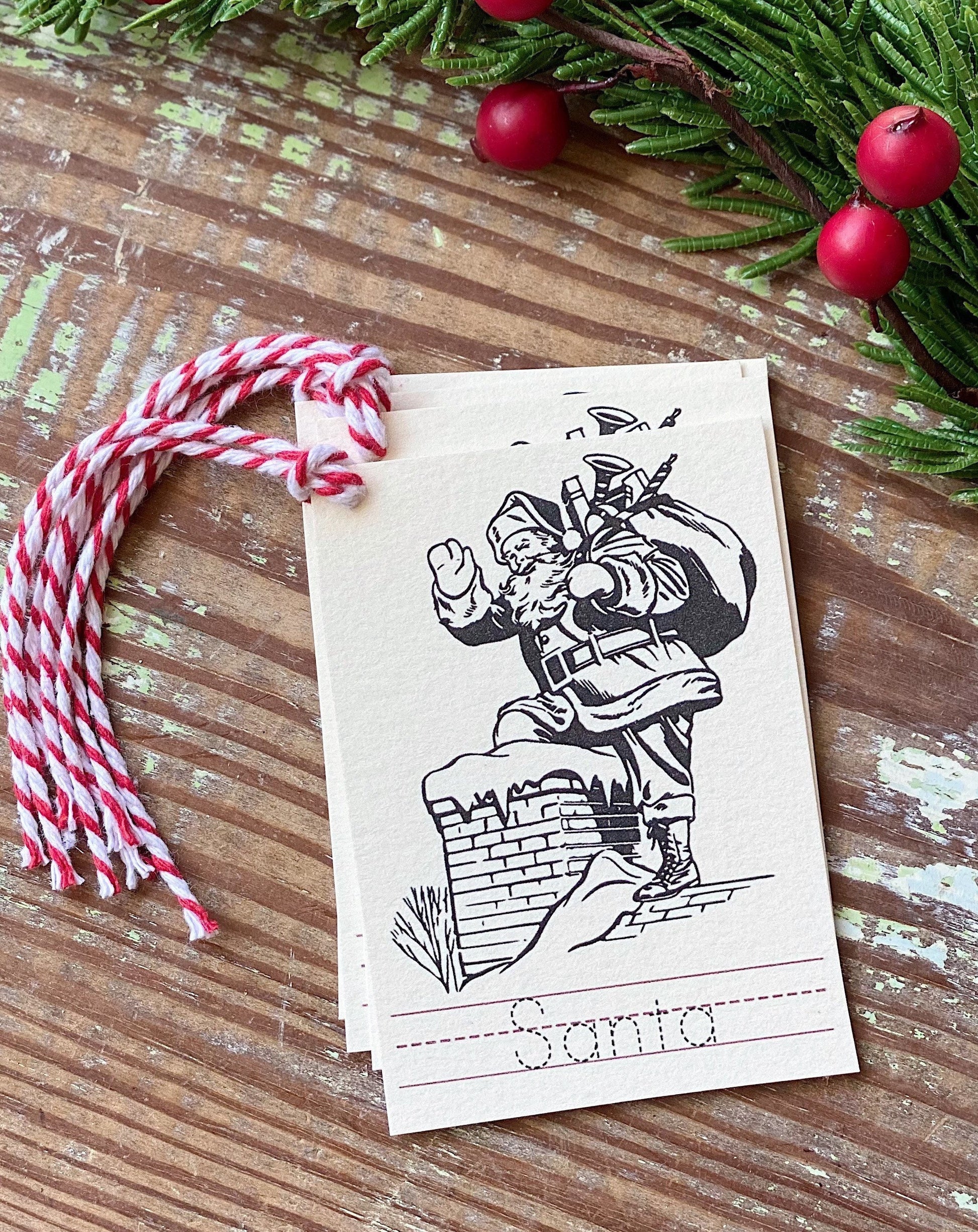 Christmas Gift Tags Vintage SANTA Retro School Red Farmhouse Decor Gift Wrap