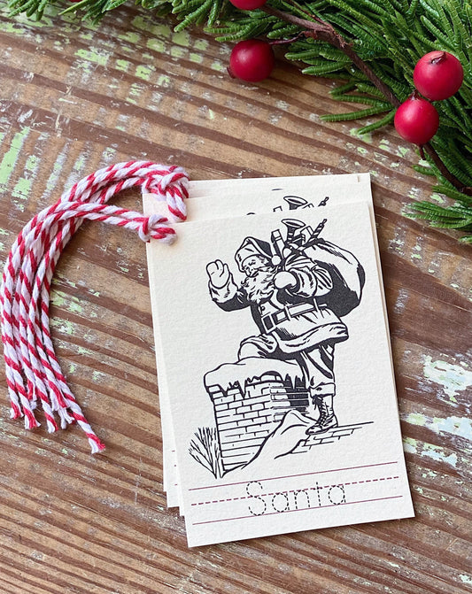 Christmas Gift Tags Vintage SANTA Retro School Red Farmhouse Decor Gift Wrap