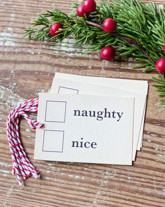 Christmas Gift Tags Vintage NAUGHTY or NICE Red Farmhouse Decor Gift Wrap