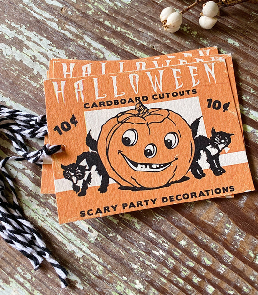 HALLOWEEN Retro Gift Tags Vintage Orange Pumpkin Farmhouse Decor Grungy Party Favor Vintage Halloween Card Tag Black Cat Fall