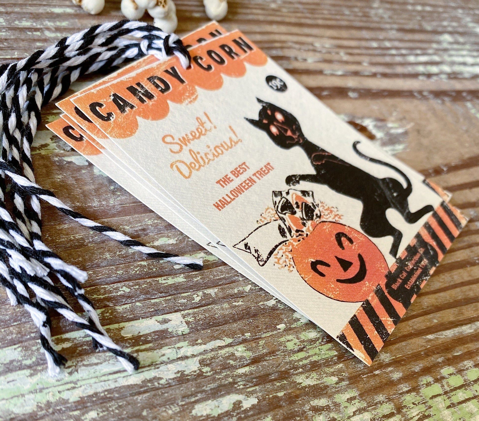 HALLOWEEN CANDY CORN Retro Gift Tags Vintage Orange Farmhouse Decor Grungy Party Favor Vintage Halloween Card