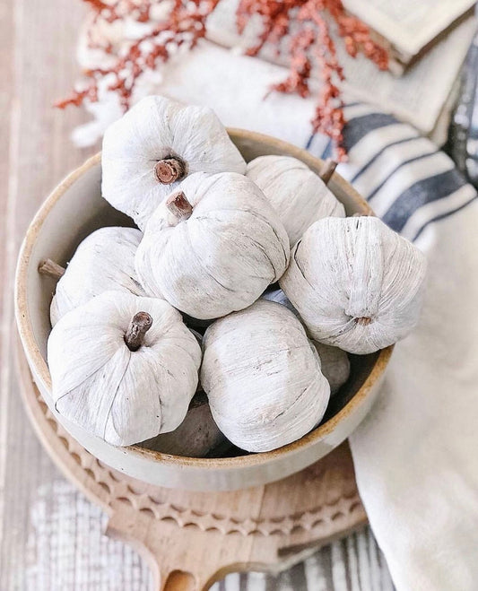 SET OF 6 WHITE Mini Pumpkins Wooden Husk Painted Pumpkin Farmhouse Decor Fall Decor Bowl Filler Boos