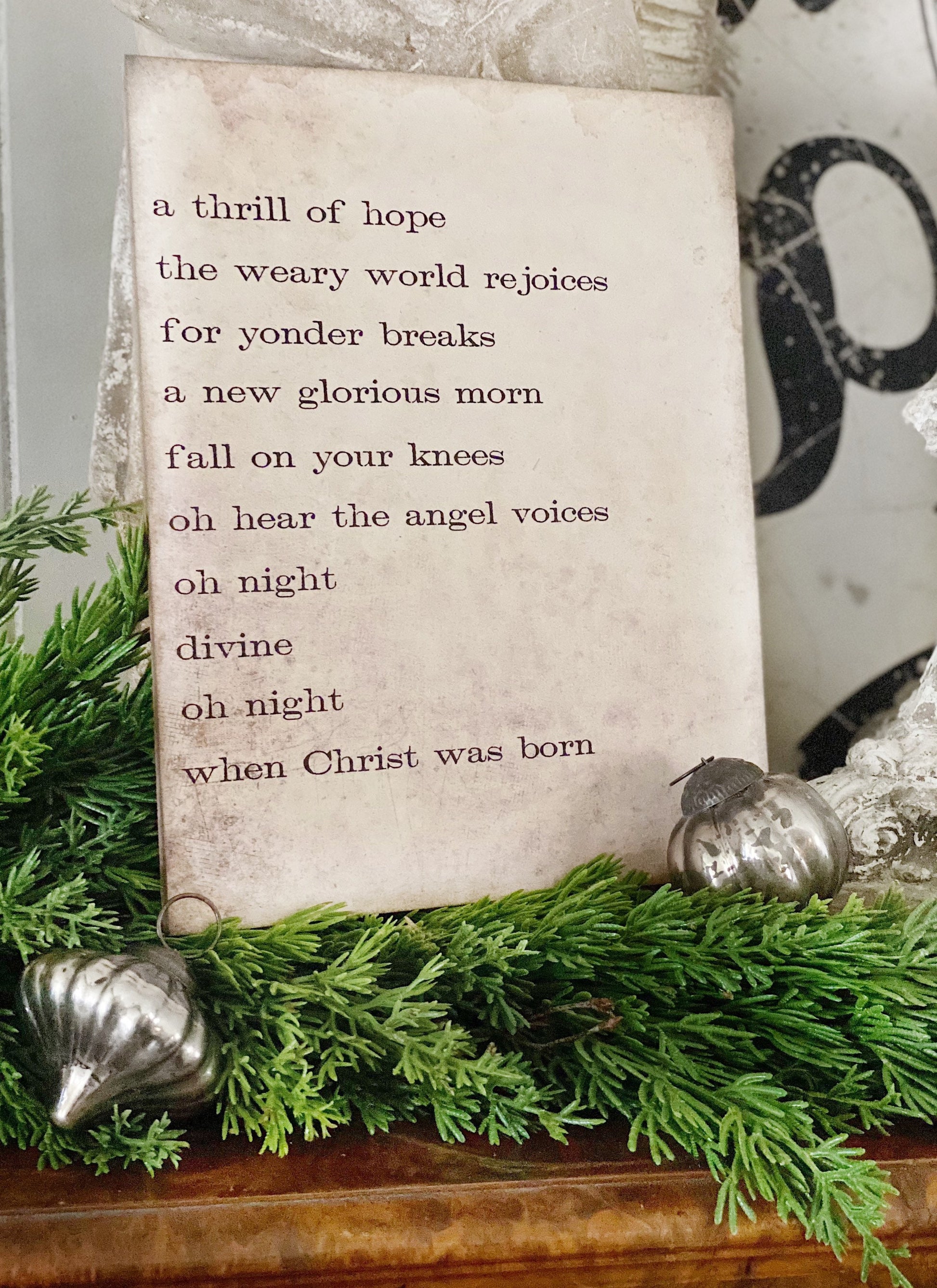 Oh Holy Night Sign Wood Vintage Christmas Decor Mounted Farmhouse Decor Book Page Primitive Decor Thrill Of Hope