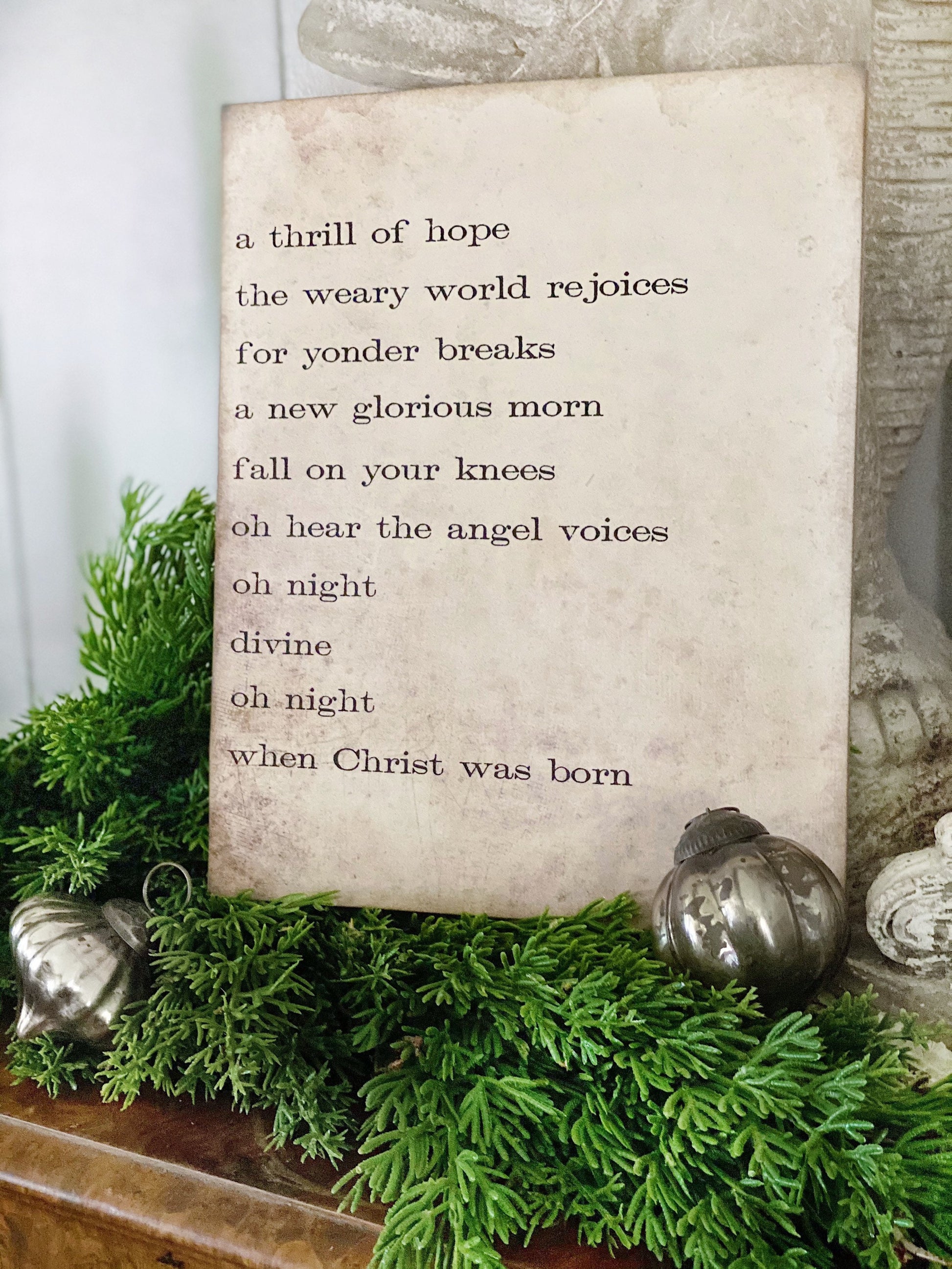 Oh Holy Night Sign Wood Vintage Christmas Decor Mounted Farmhouse Decor Book Page Primitive Decor Thrill Of Hope