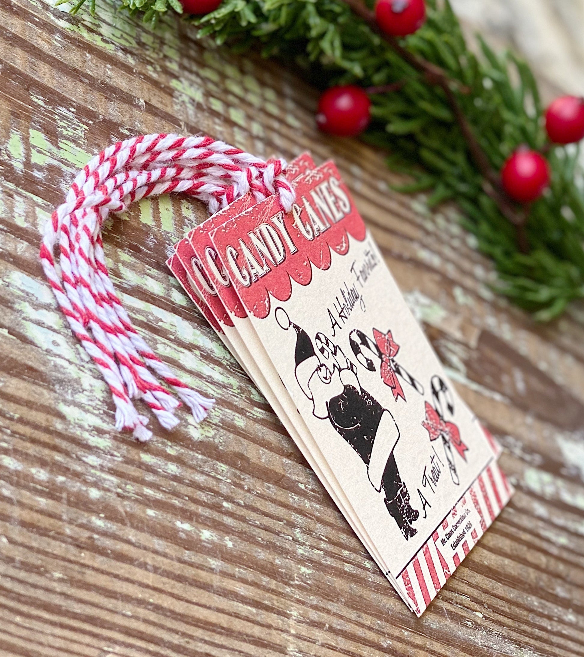 Christmas Gift Tags Vintage CANDY CANE Santa Red Farmhouse Decor Gift Wrap