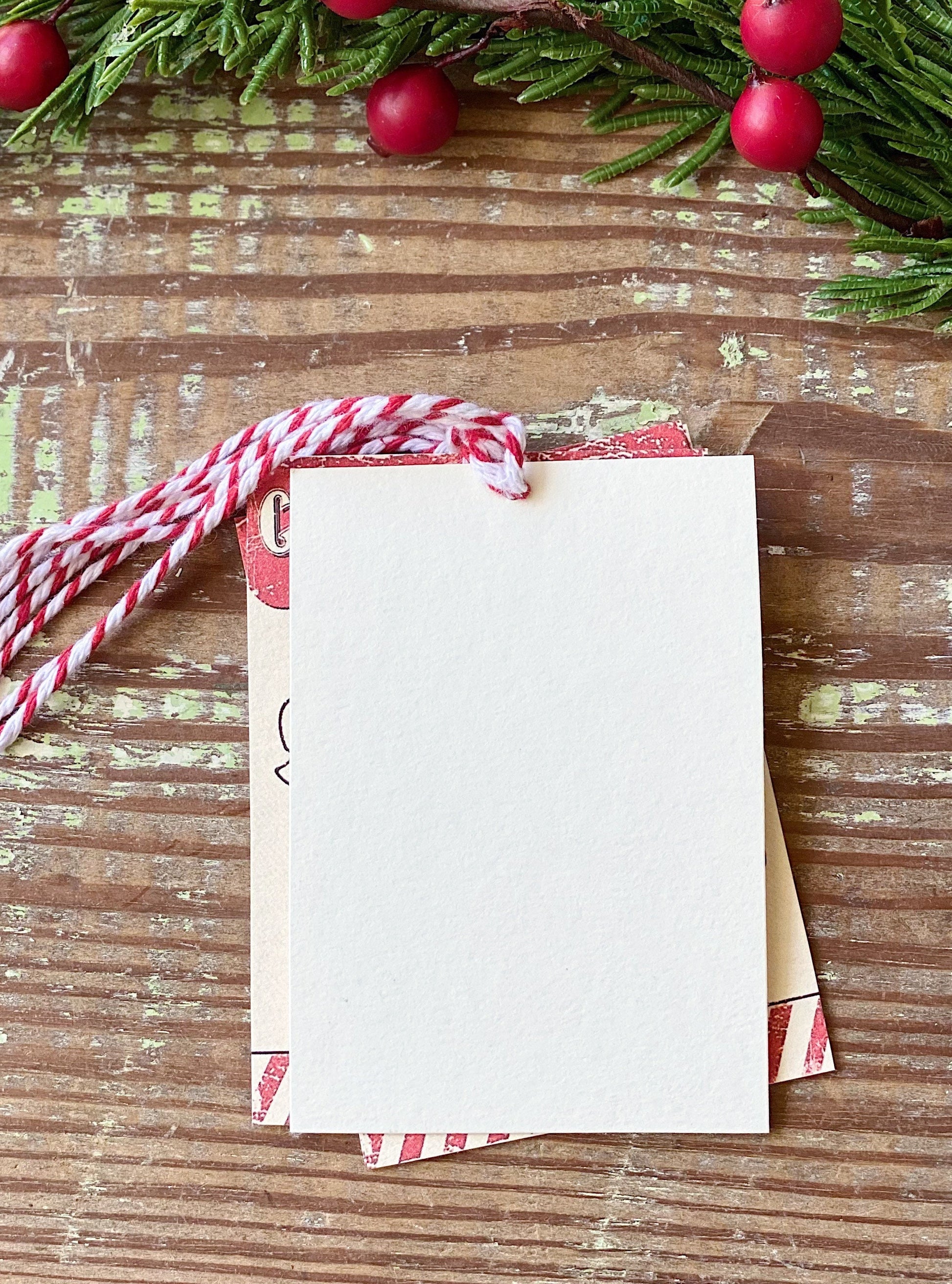Christmas Gift Tags Vintage CANDY CANE Santa Red Farmhouse Decor Gift Wrap