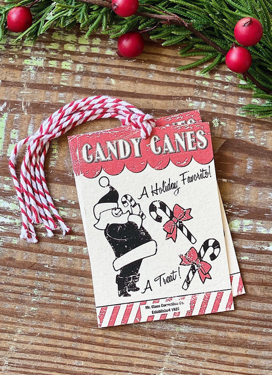 Christmas Gift Tags Vintage CANDY CANE Santa Red Farmhouse Decor Gift Wrap