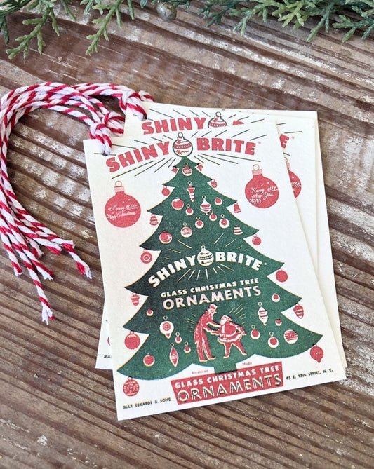 Christmas Gift Tags Vintage SHINY BRITE Red Green Farmhouse Decor Gift Wrap Tree Ornament Label