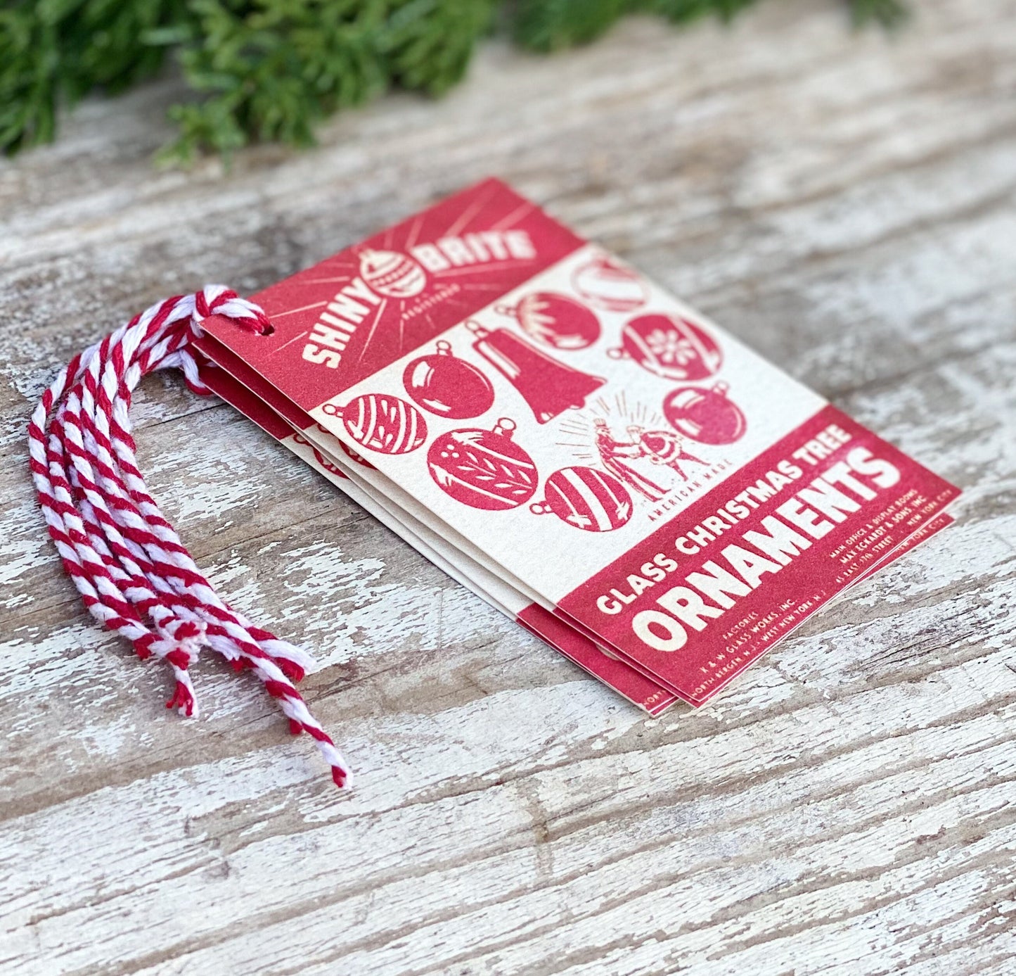 Christmas Gift Tags Vintage RED SHINY BRITE Ornaments Farmhouse Decor Gift Wrap