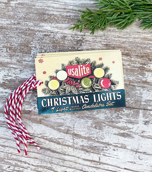 Christmas Gift Tags Vintage Christmas Lights USA LITE Ornaments Farmhouse Decor Gift Wrap