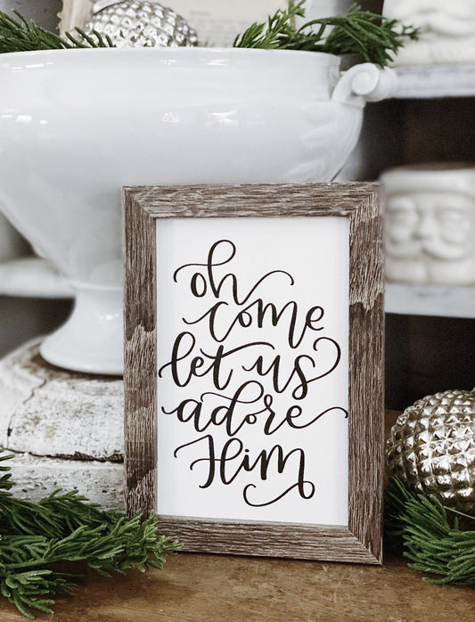 Vintage Christmas Frame Oh Come Let Us Adore Him Framed Sign Farmhouse Christmas Decor Barn Wood Rustic Oh Come All Ye Faithful Sign
