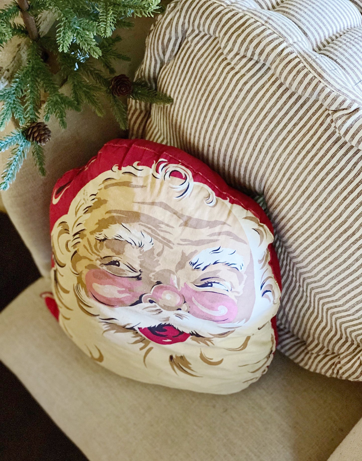 Vintage SANTA CLAUS PILLOW Farmhouse Retro Christmas Decor Merry Christmas Santa Face Large Oversized