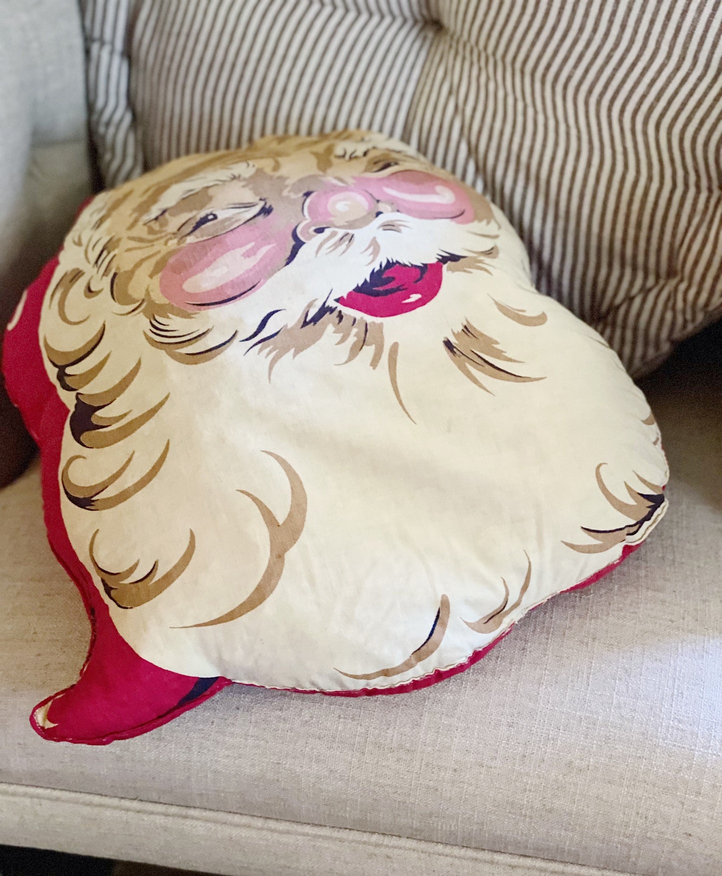Vintage SANTA CLAUS PILLOW Farmhouse Retro Christmas Decor Merry Christmas Santa Face Large Oversized