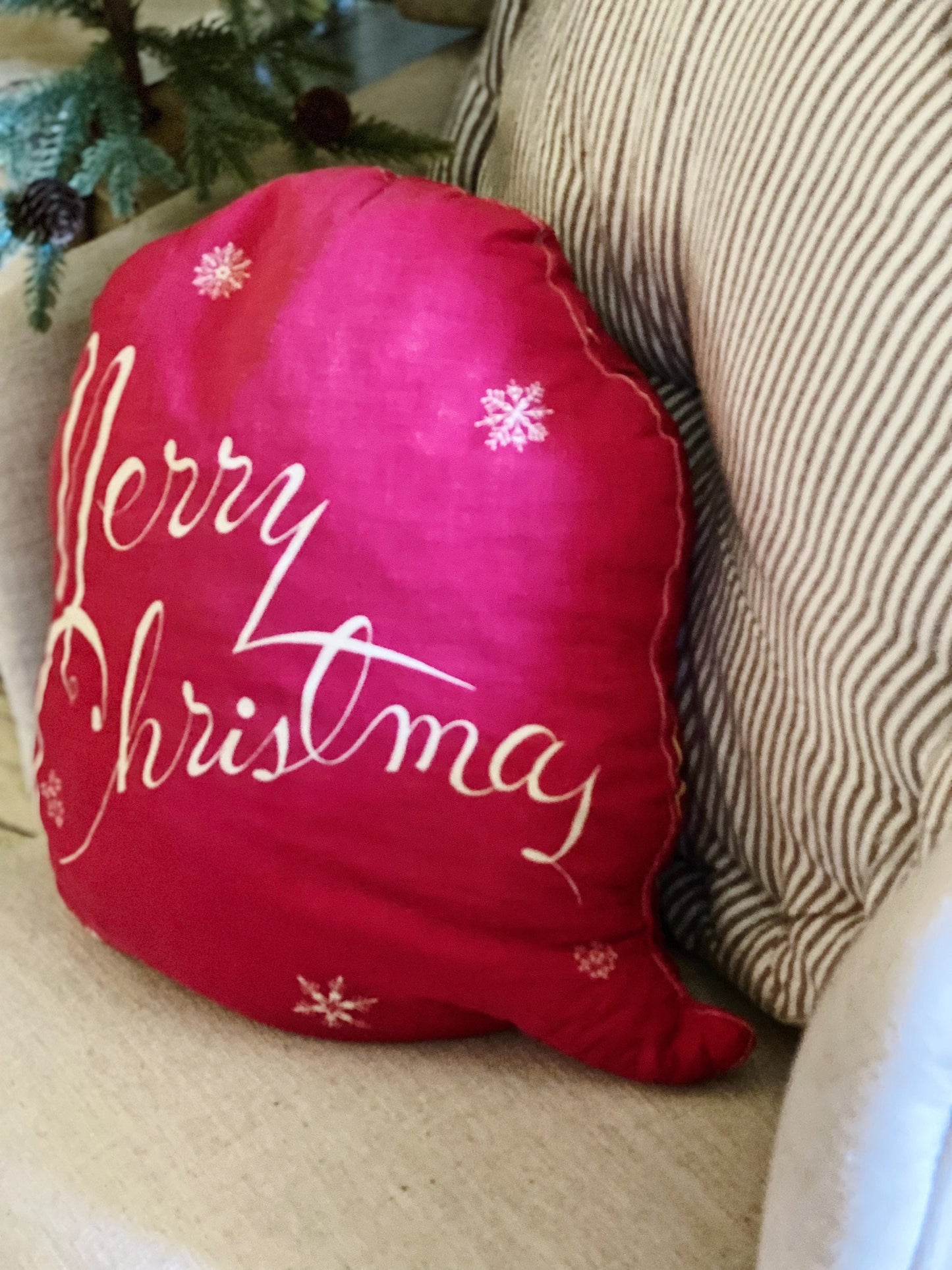 Vintage SANTA CLAUS PILLOW Farmhouse Retro Christmas Decor Merry Christmas Santa Face Large Oversized
