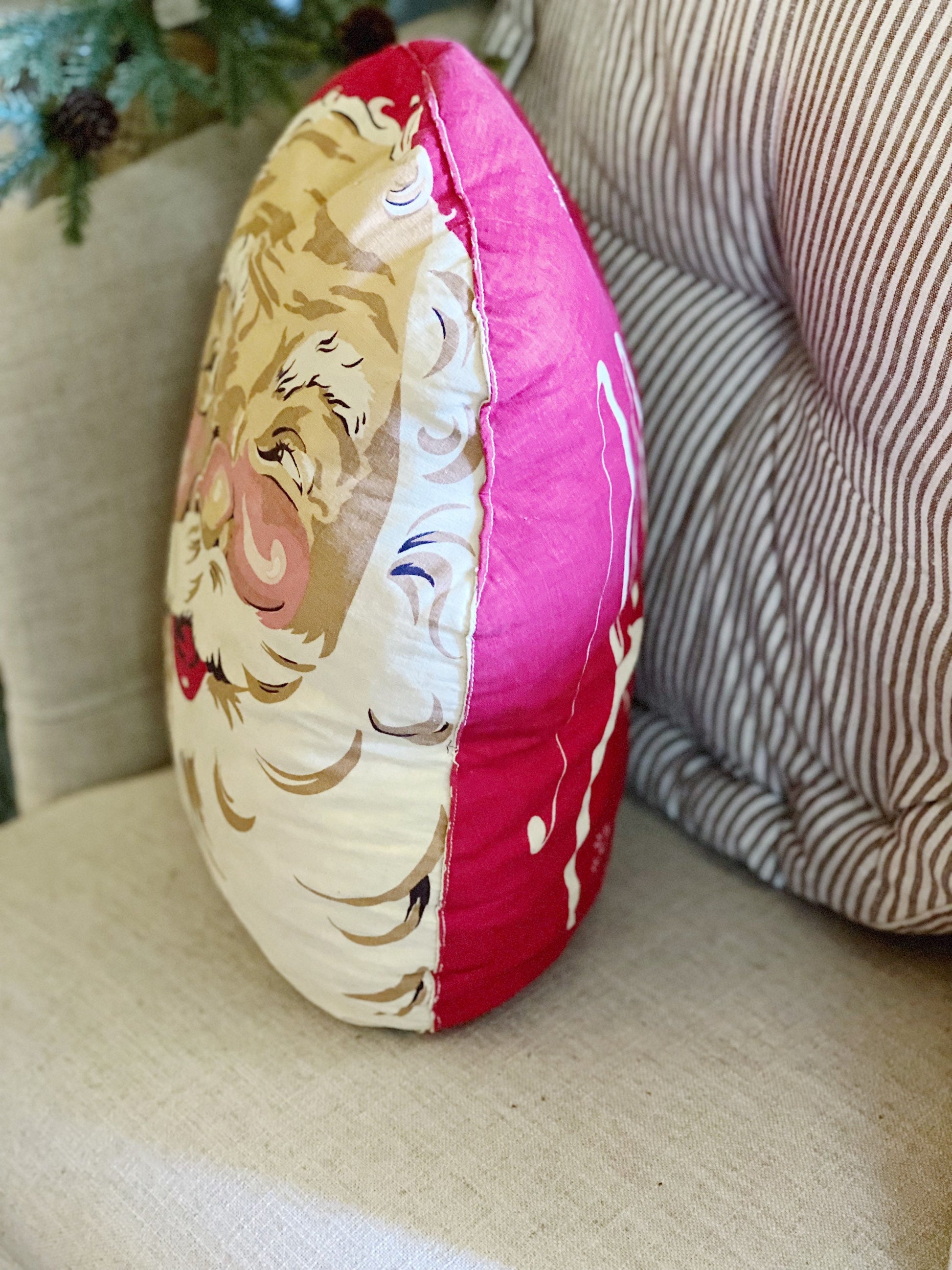 Vintage SANTA CLAUS PILLOW Farmhouse Retro Christmas Decor Merry Christmas Santa Face Large Oversized