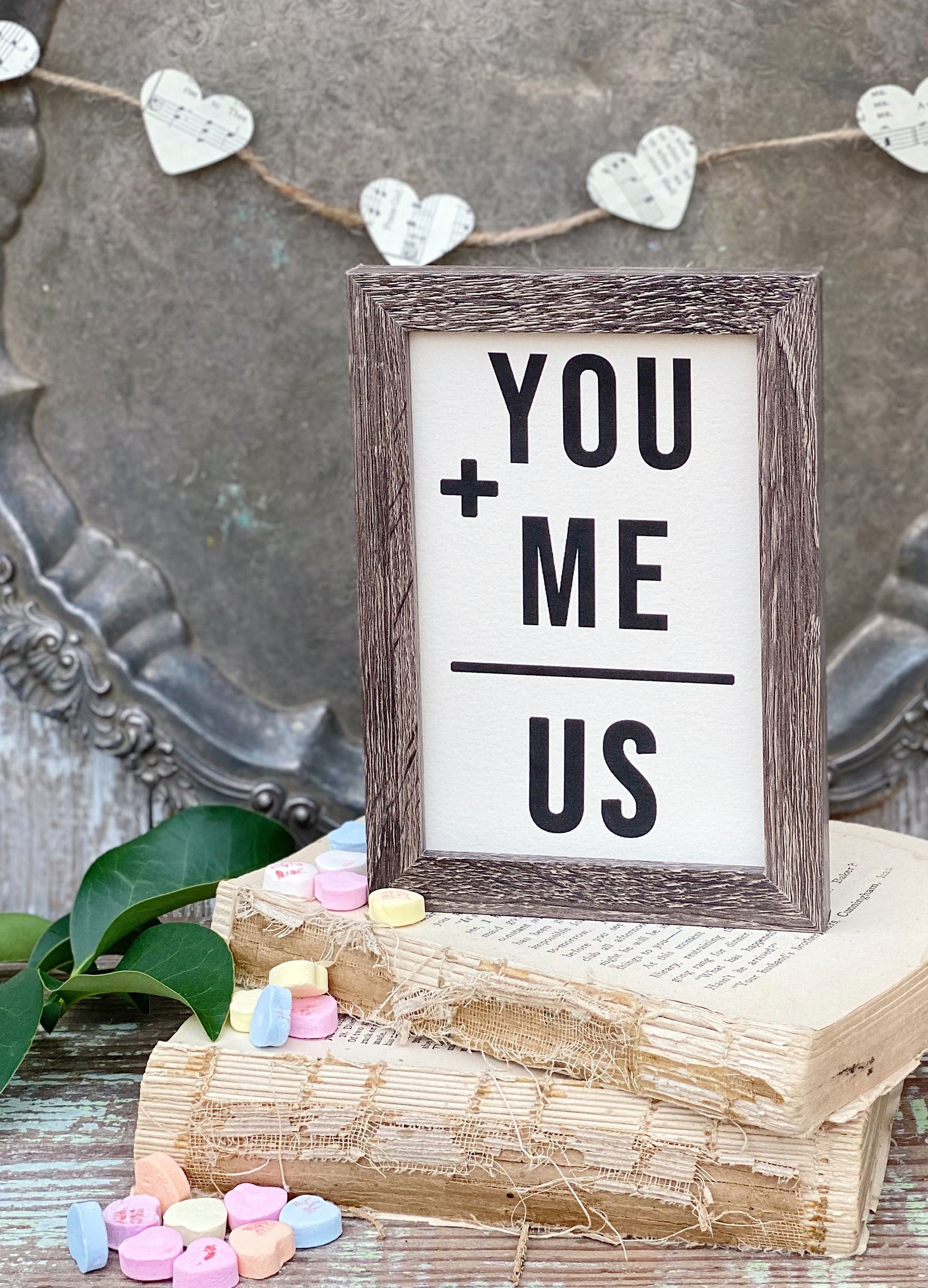 Valentine YOU & ME US Framed Sign Farmhouse Decor Barn Wood Rustic Vintage Wedding Soulmate
