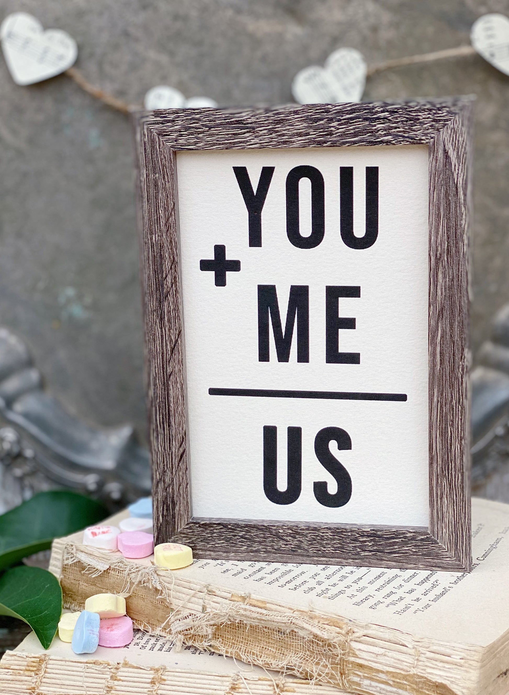 Valentine YOU & ME US Framed Sign Farmhouse Decor Barn Wood Rustic Vintage Wedding Soulmate