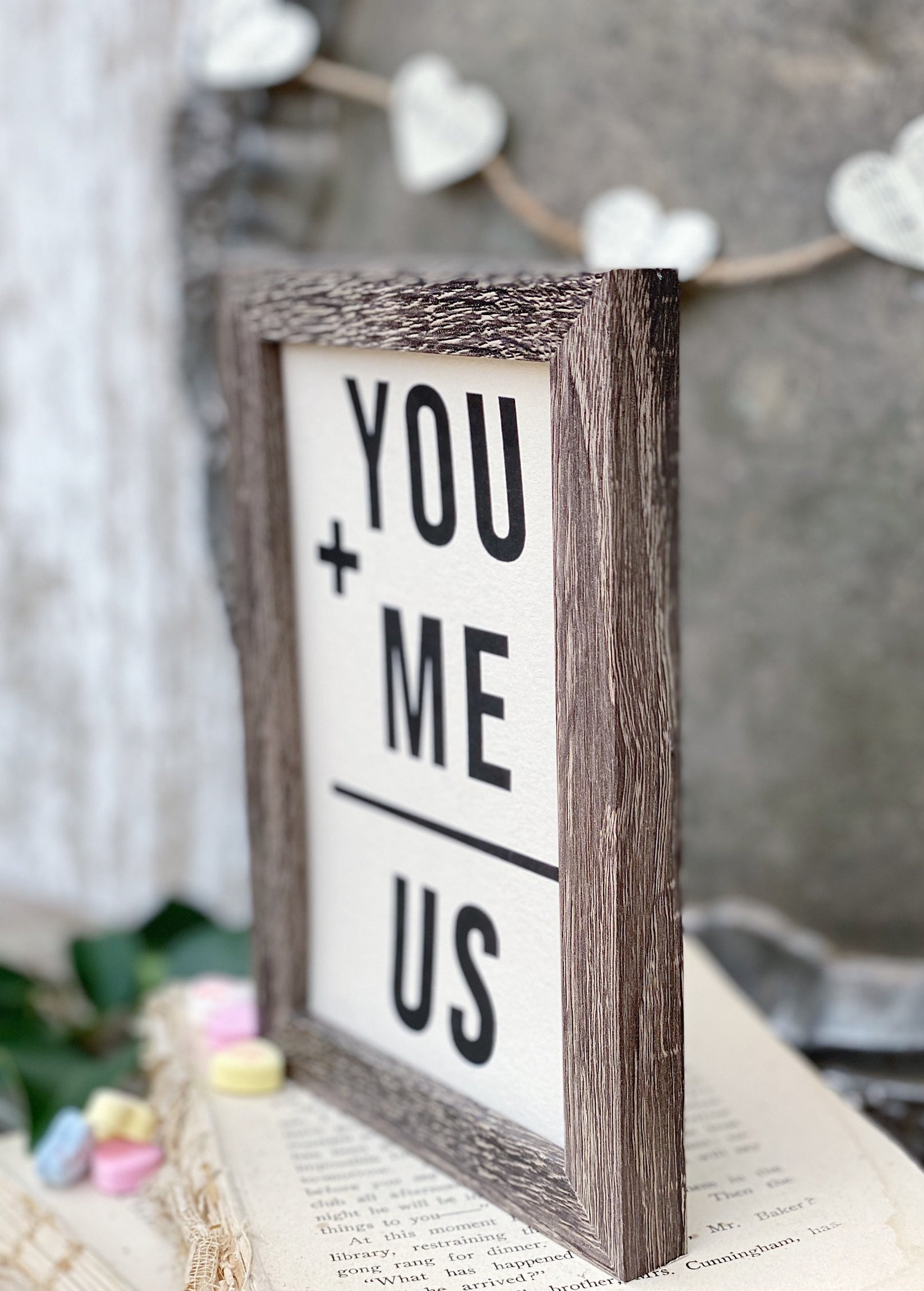Valentine YOU & ME US Framed Sign Farmhouse Decor Barn Wood Rustic Vintage Wedding Soulmate