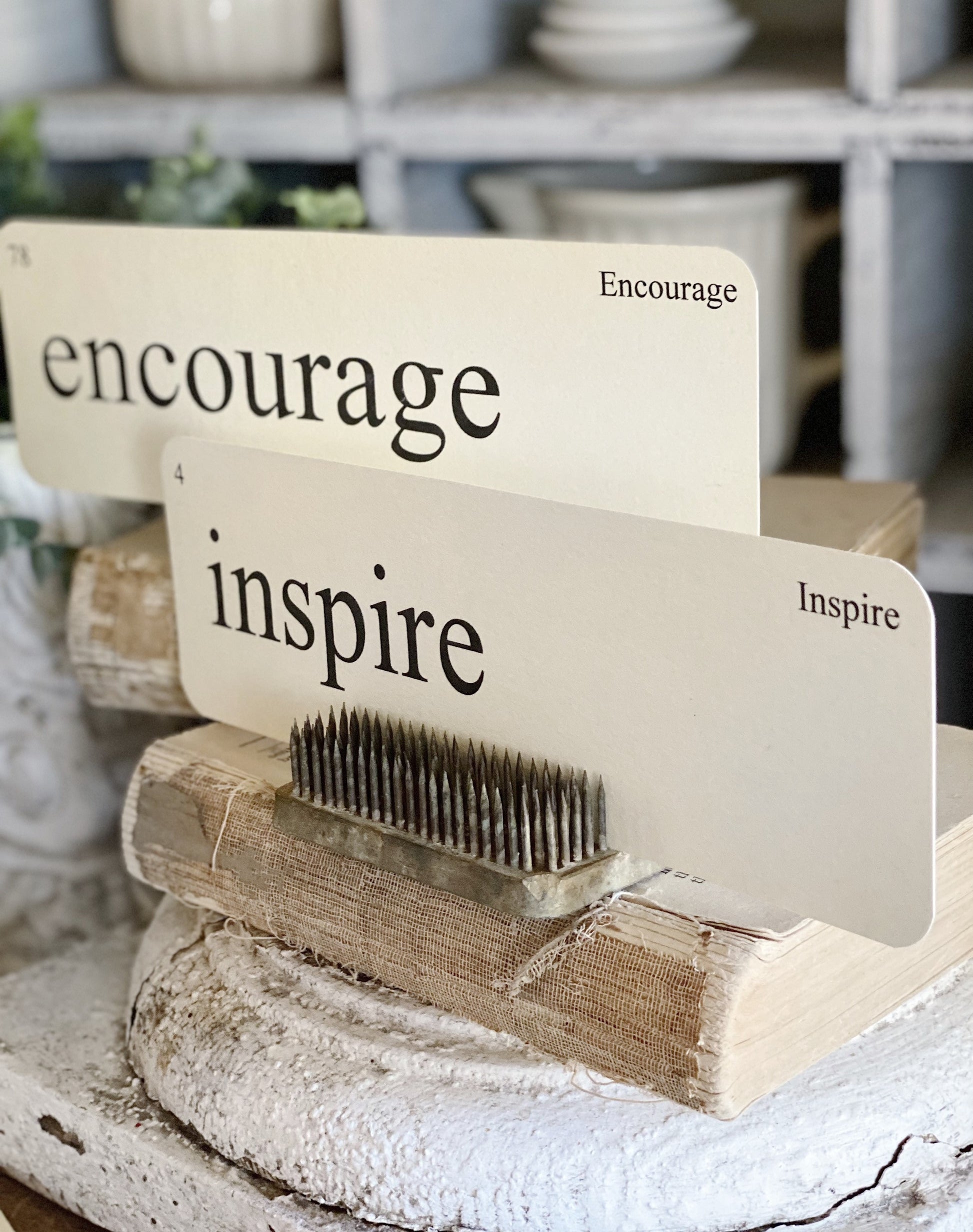 ENCOURAGEMENT Flash Cards LARGE Vintage Inspired Word Flashcard SET Of 8 Farmhouse Decor Party Favor Banner