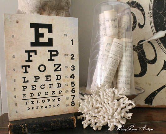 Vintage Eye Chart Wood Sign, Farmhouse Wall Decor
