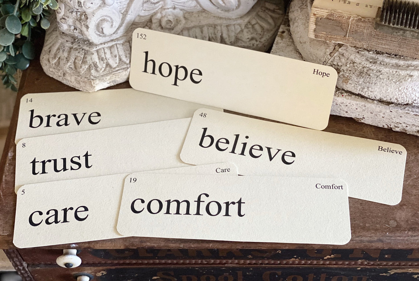 ENCOURAGEMENT Flash Cards LARGE Vintage Inspired Word Flashcard SET Of 8 Farmhouse Decor Party Favor Banner