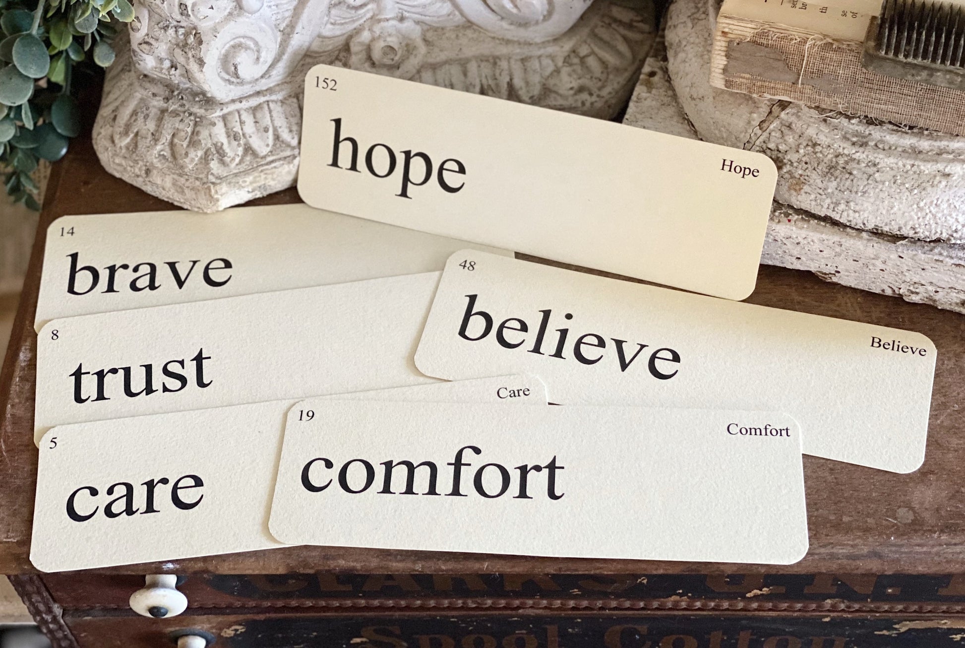 ENCOURAGEMENT Flash Cards LARGE Vintage Inspired Word Flashcard SET Of 8 Farmhouse Decor Party Favor Banner