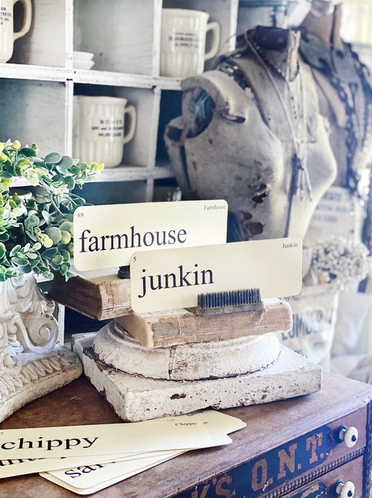 FARMHOUSE Flash Cards LARGE Vintage Inspired Word Flashcard SET of 8 Farmhouse Decor Cottage Party Favor Banner