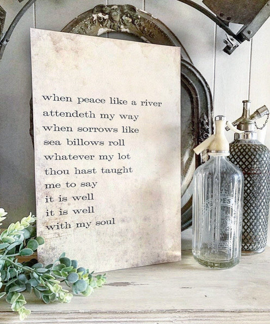 IT IS WELL With My Soul Hymn Sign Wood Vintage Farmhouse Decor Mounted Book Page Decor Hymnal Bible Verse Scripture