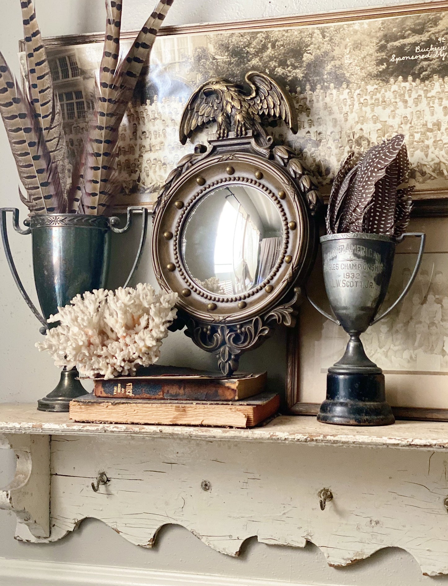 Vintage Syroco Eagle Convex Mirror, Federal Style Bullseye, Americana Wall Decor