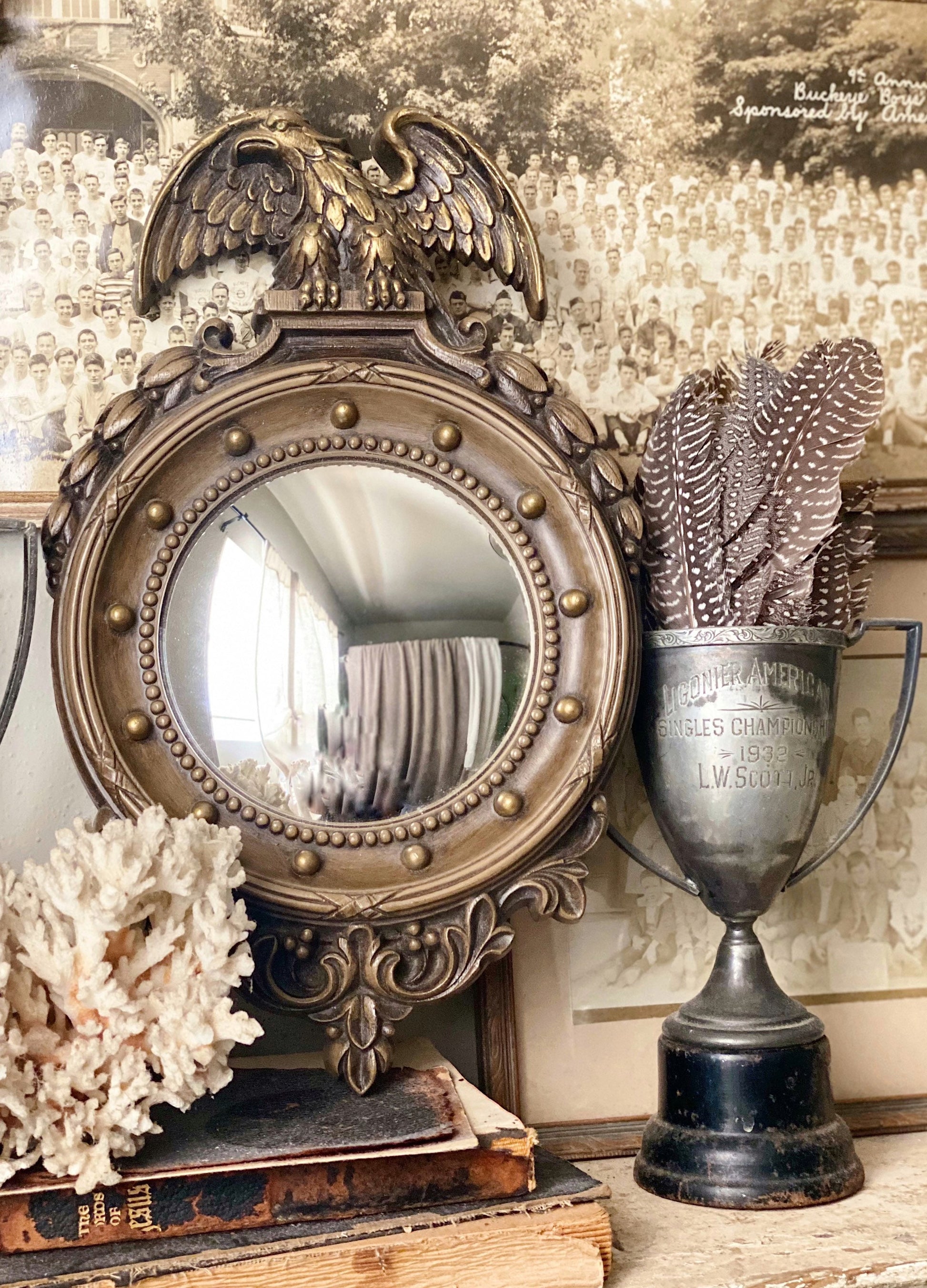 Vintage Syroco Eagle Convex Mirror, Federal Style Bullseye, Americana Wall Decor