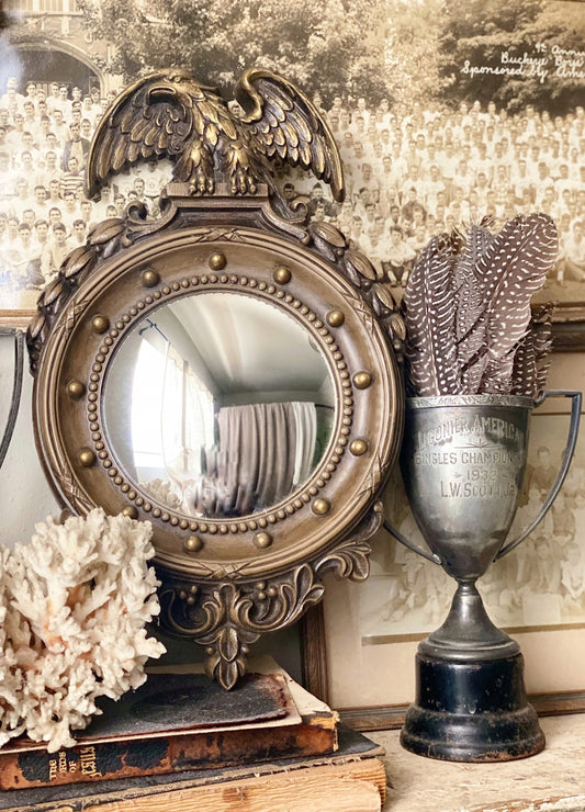 Vintage Syroco Eagle Convex Mirror, Federal Style Bullseye, Americana Wall Decor