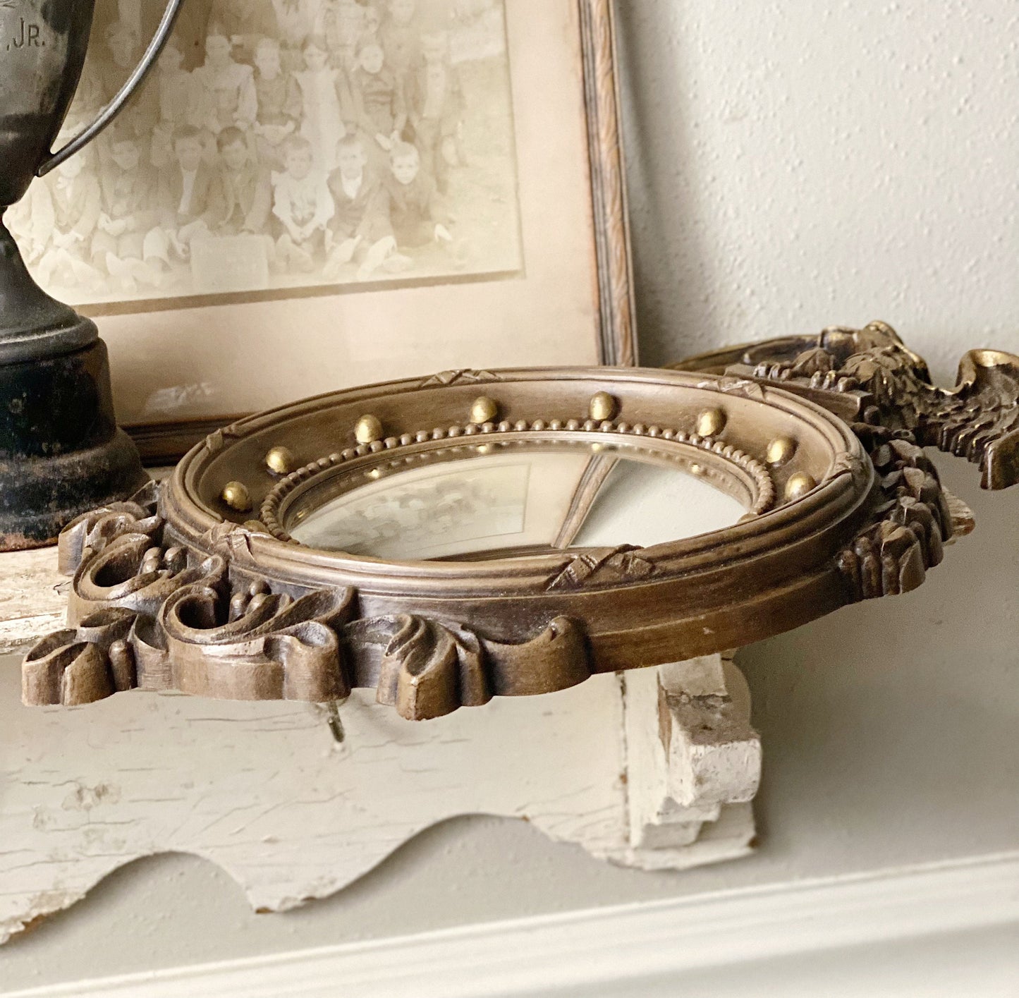 Vintage Syroco Eagle Convex Mirror, Federal Style Bullseye, Americana Wall Decor
