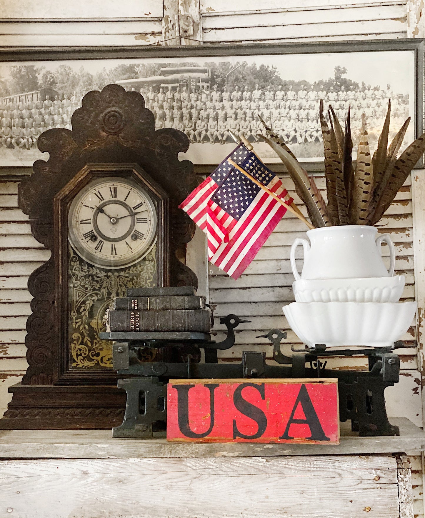 USA Sign Chippy RED Original Authentic Paint FARMHOUSE Vintage Salvaged Barn Wood Reclaimed Architectural Black Primitive Americana Decor