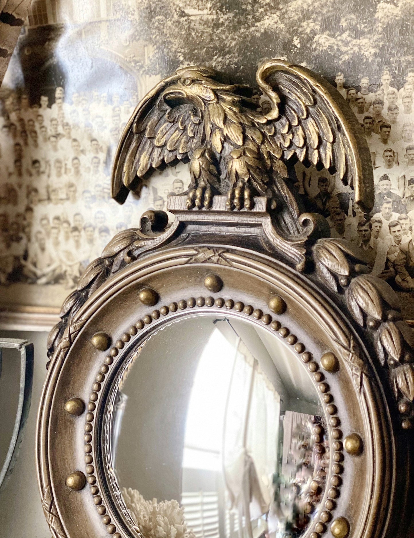 Vintage Syroco Eagle Convex Mirror, Federal Style Bullseye, Americana Wall Decor