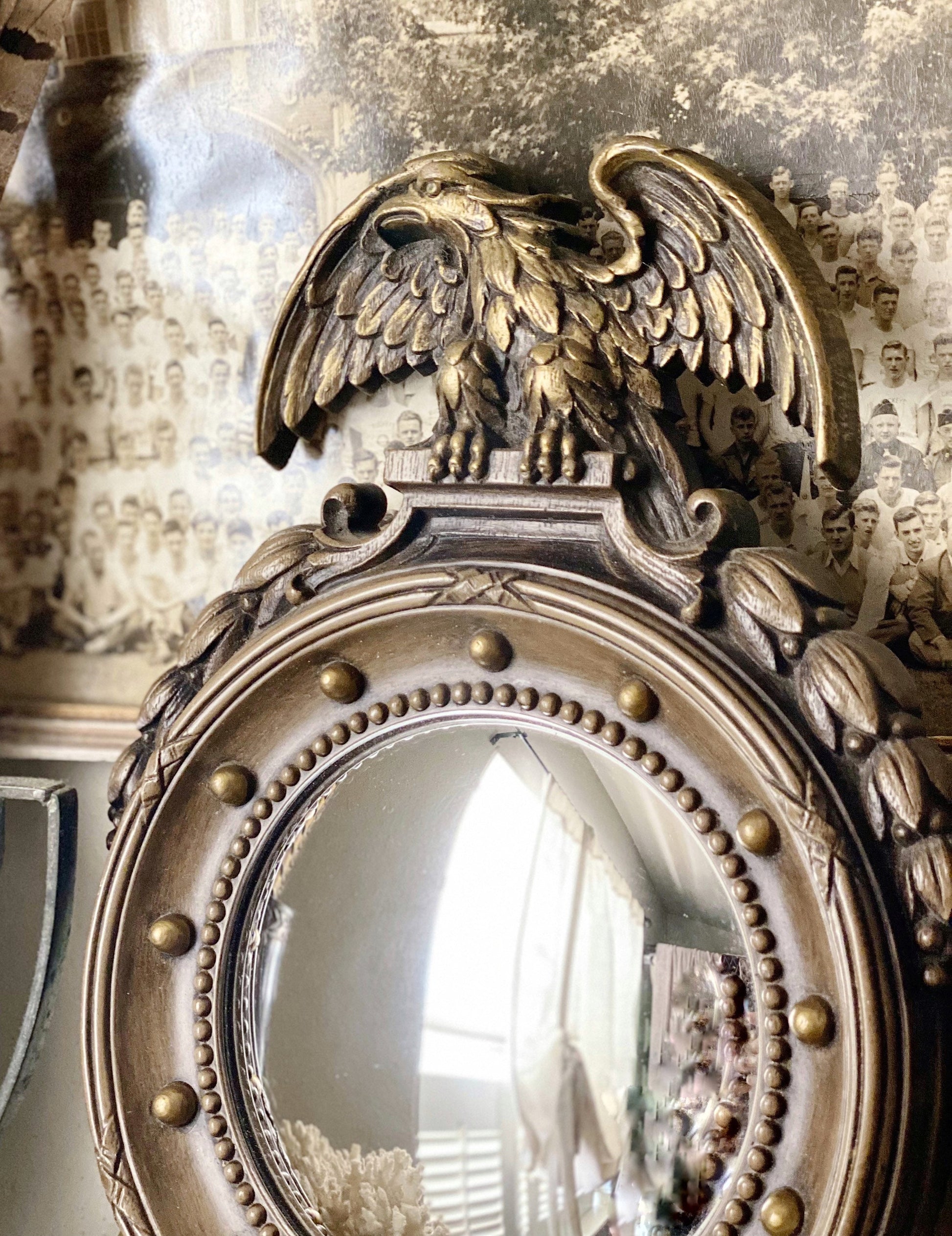 Vintage Syroco Eagle Convex Mirror, Federal Style Bullseye, Americana Wall Decor