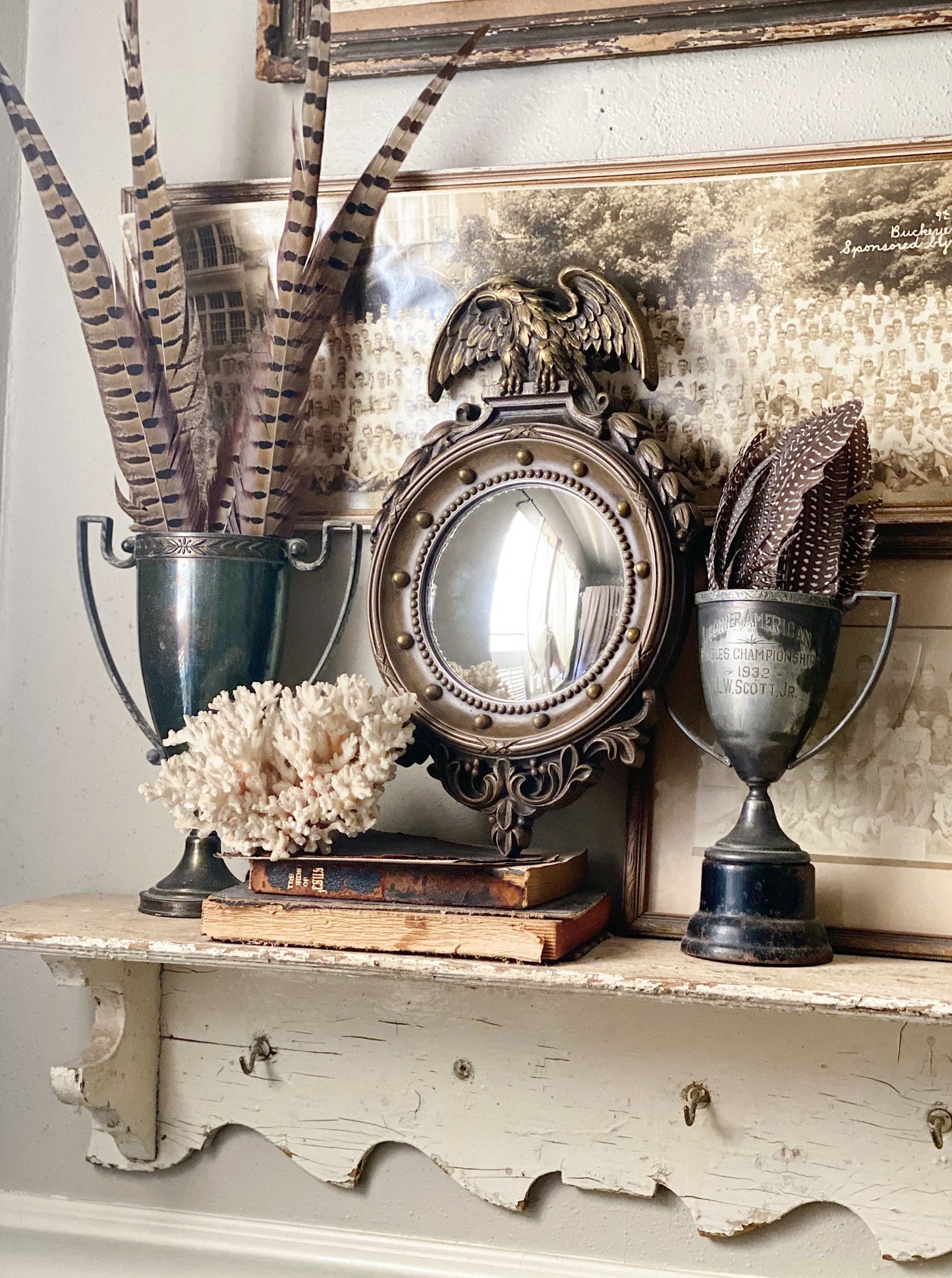 Vintage Syroco Eagle Convex Mirror, Federal Style Bullseye, Americana Wall Decor