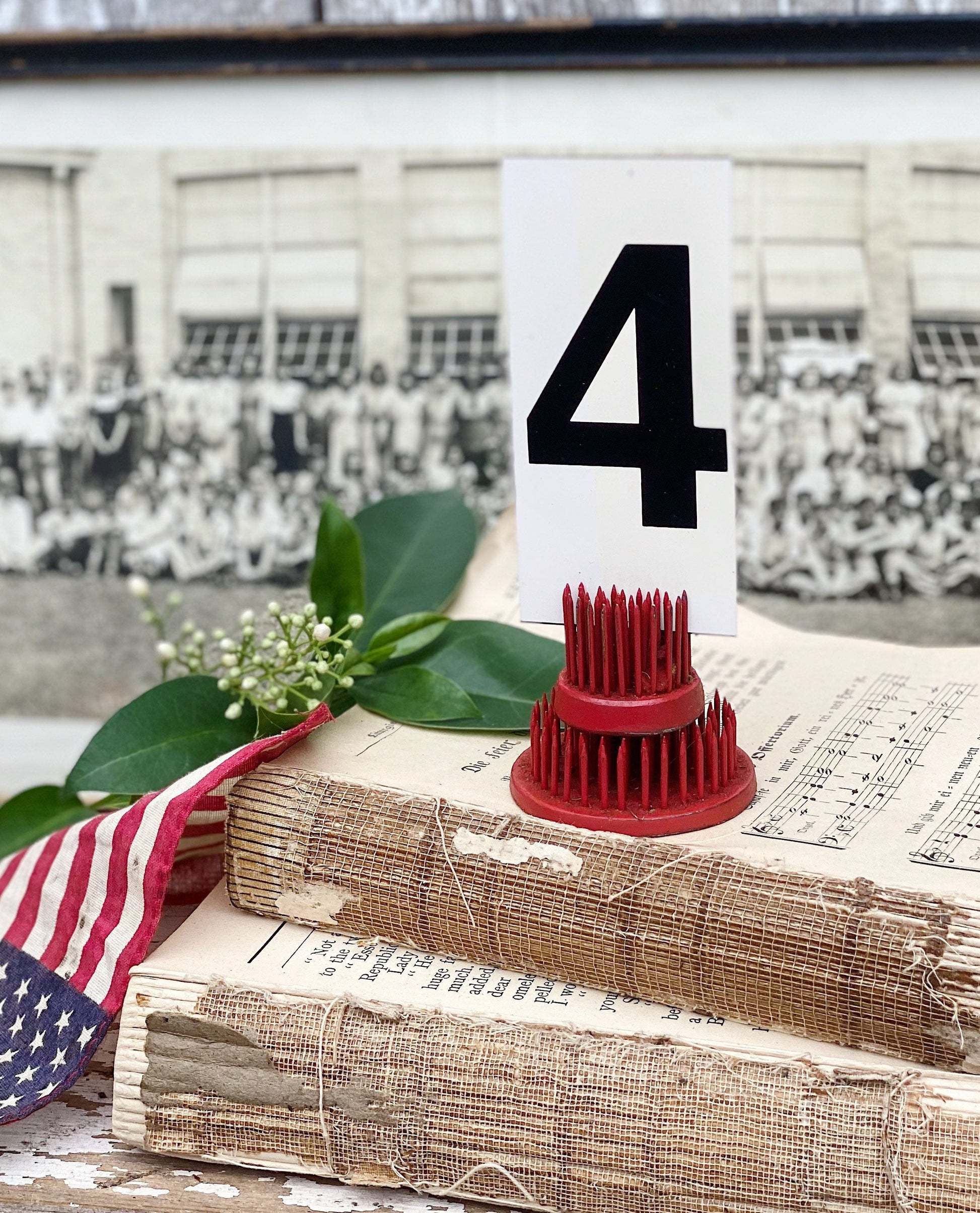 Vintage Gas Station Number Card Sign “4” Farmhouse Decor Cardboard Black Cream AMERICANA July Fourth
