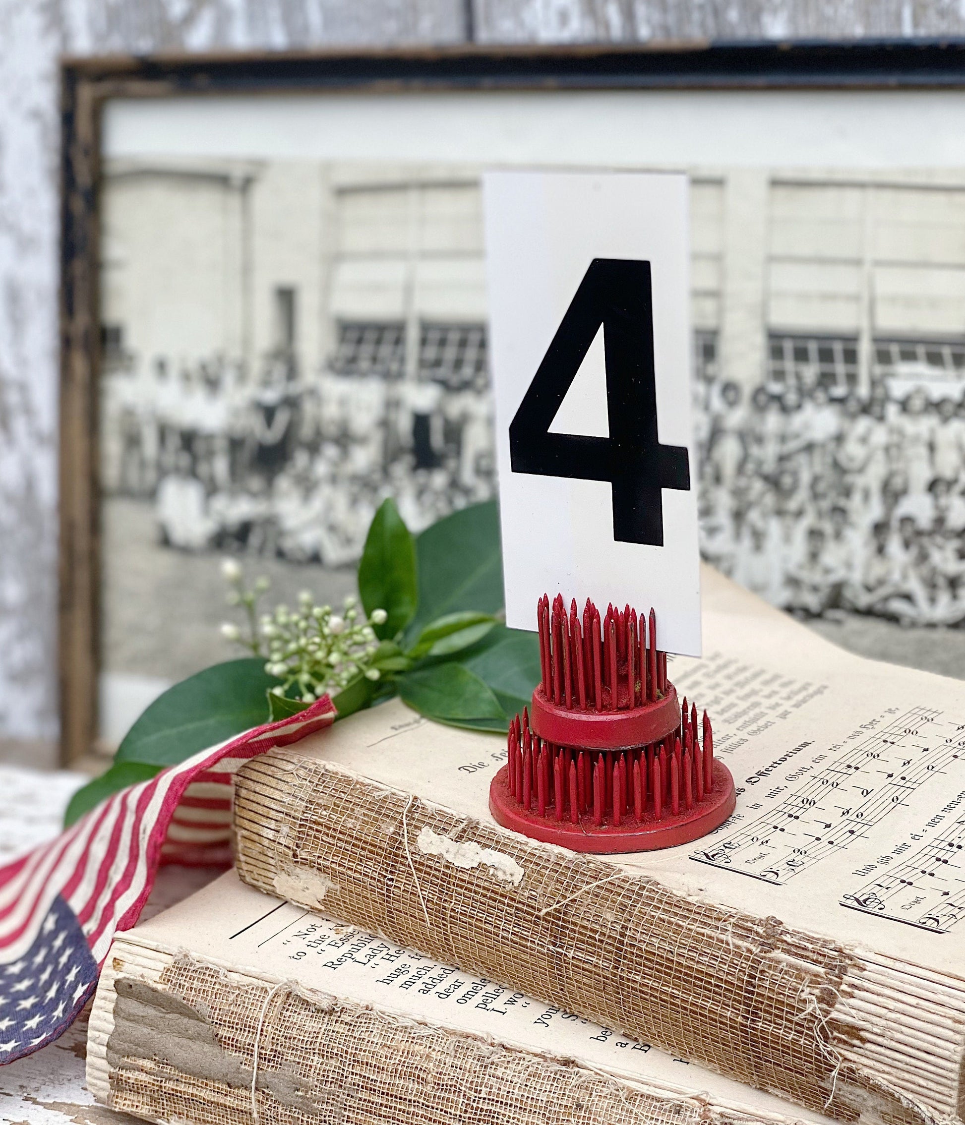 Vintage Gas Station Number Card Sign “4” Farmhouse Decor Cardboard Black Cream AMERICANA July Fourth
