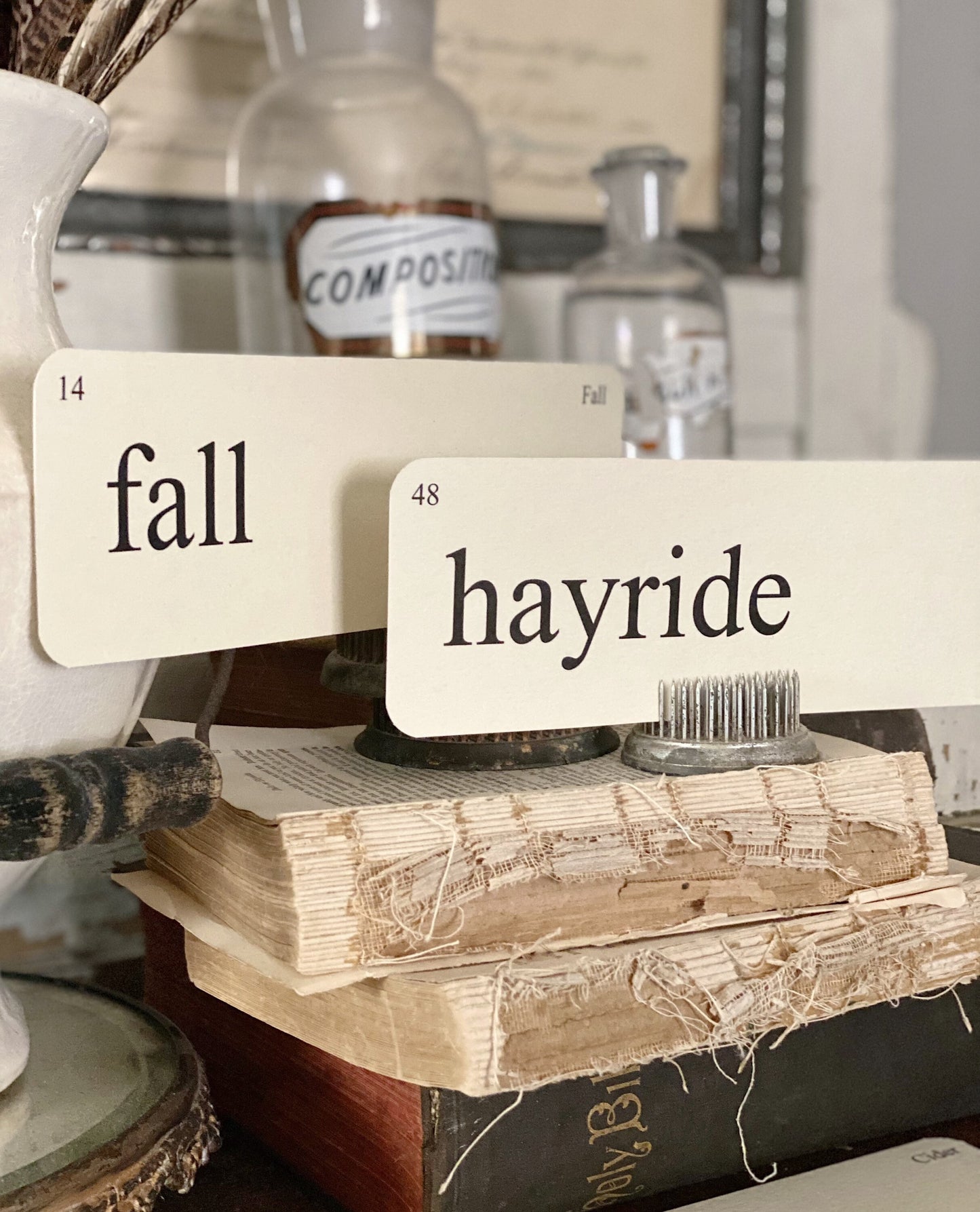 Fall Flash Cards, Farmhouse Autumn Decor (Set of 8) Vintage Style