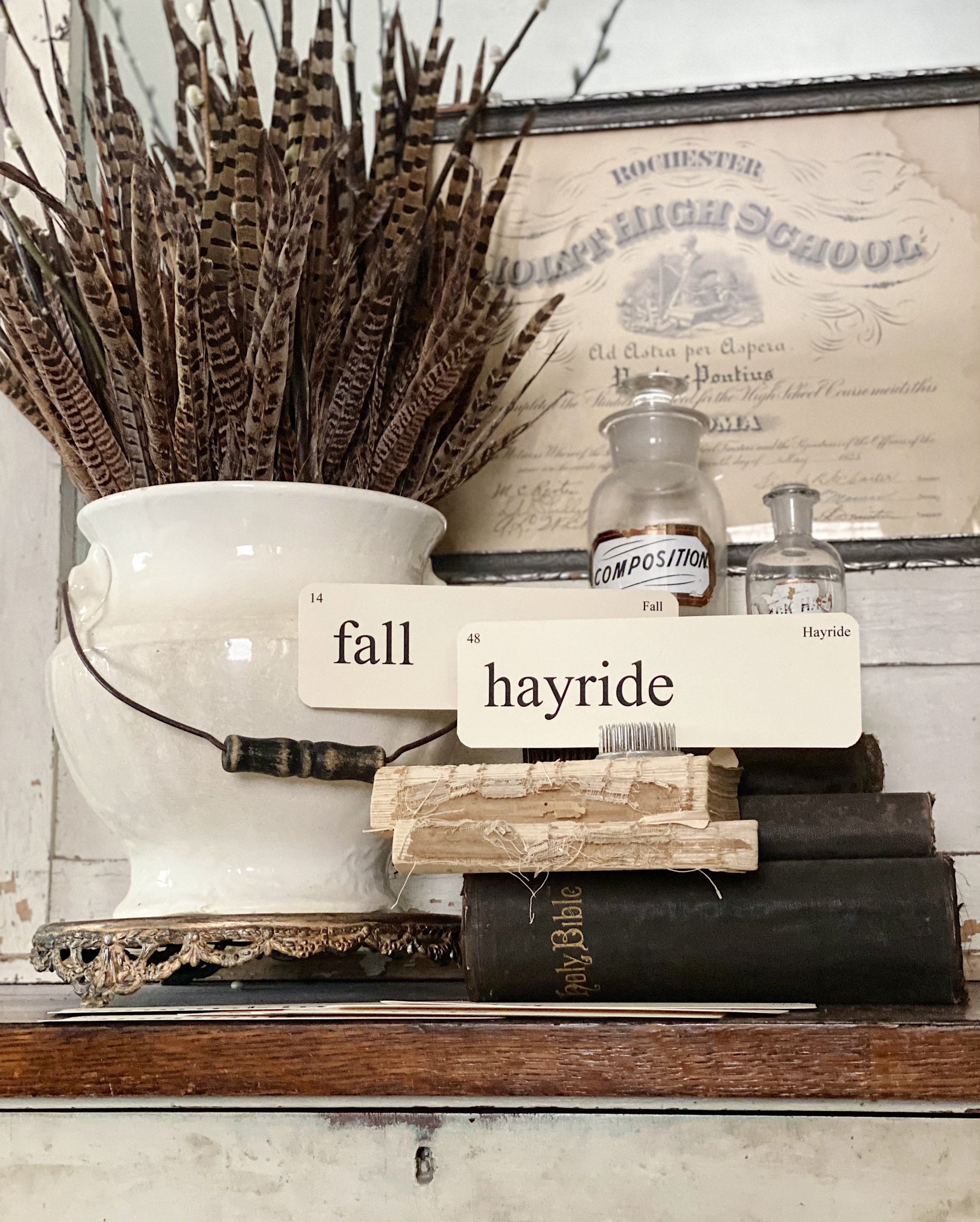 Fall Flash Cards, Farmhouse Autumn Decor (Set of 8) Vintage Style