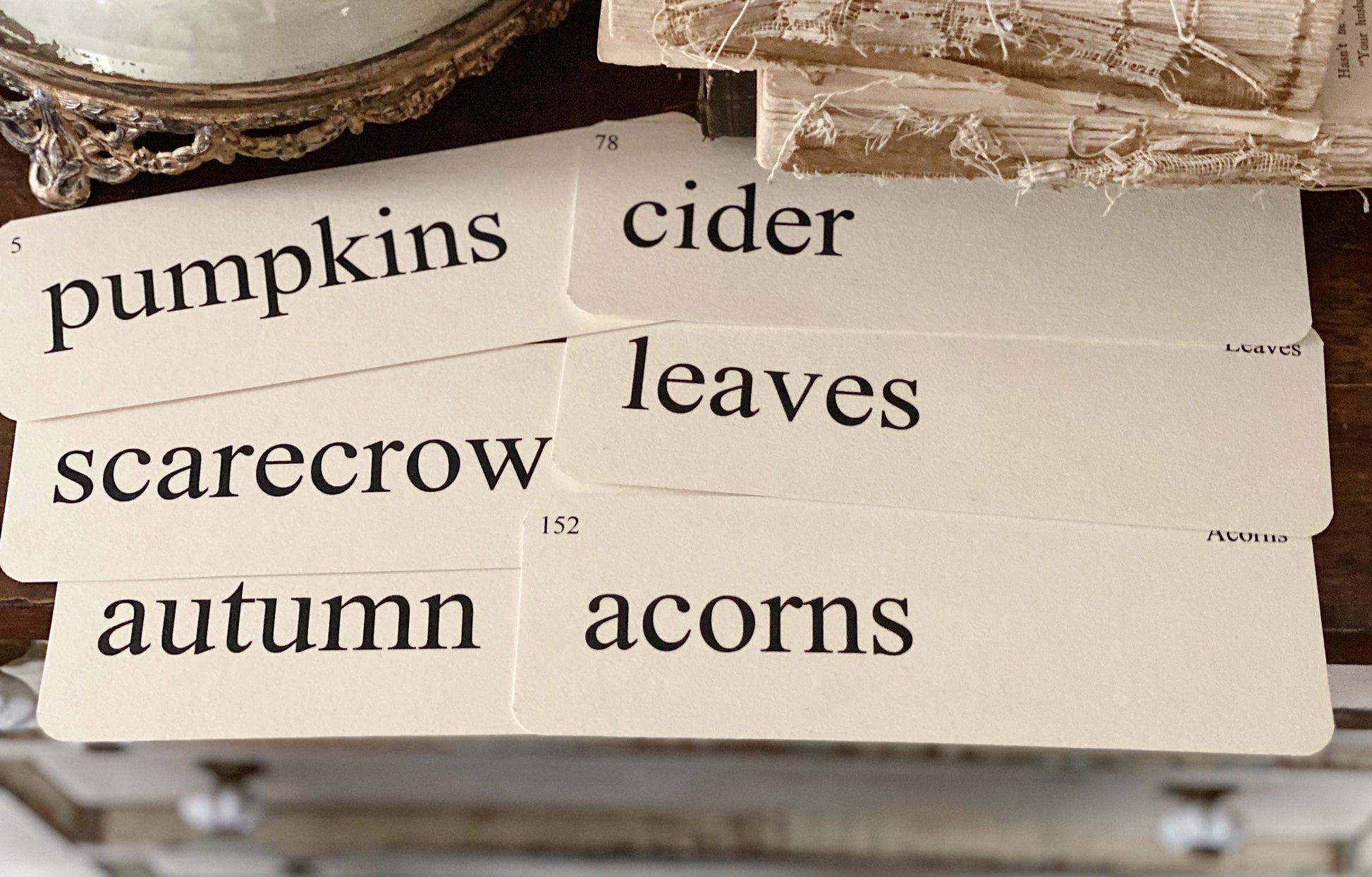 Fall Flash Cards, Farmhouse Autumn Decor (Set of 8) Vintage Style