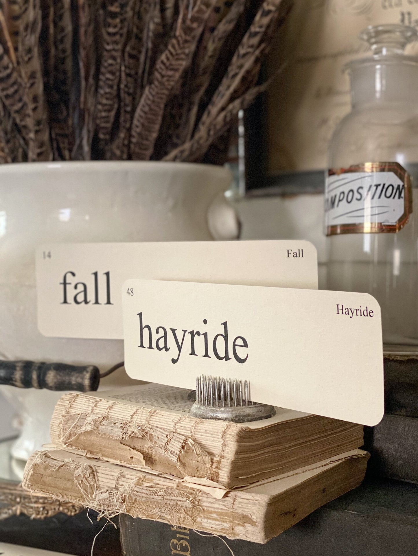 Fall Flash Cards, Farmhouse Autumn Decor (Set of 8) Vintage Style