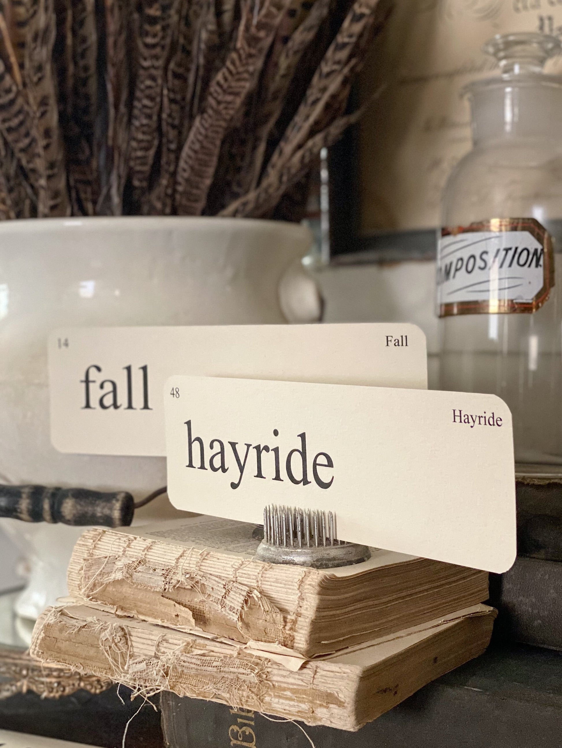 Fall Flash Cards, Farmhouse Autumn Decor (Set of 8) Vintage Style
